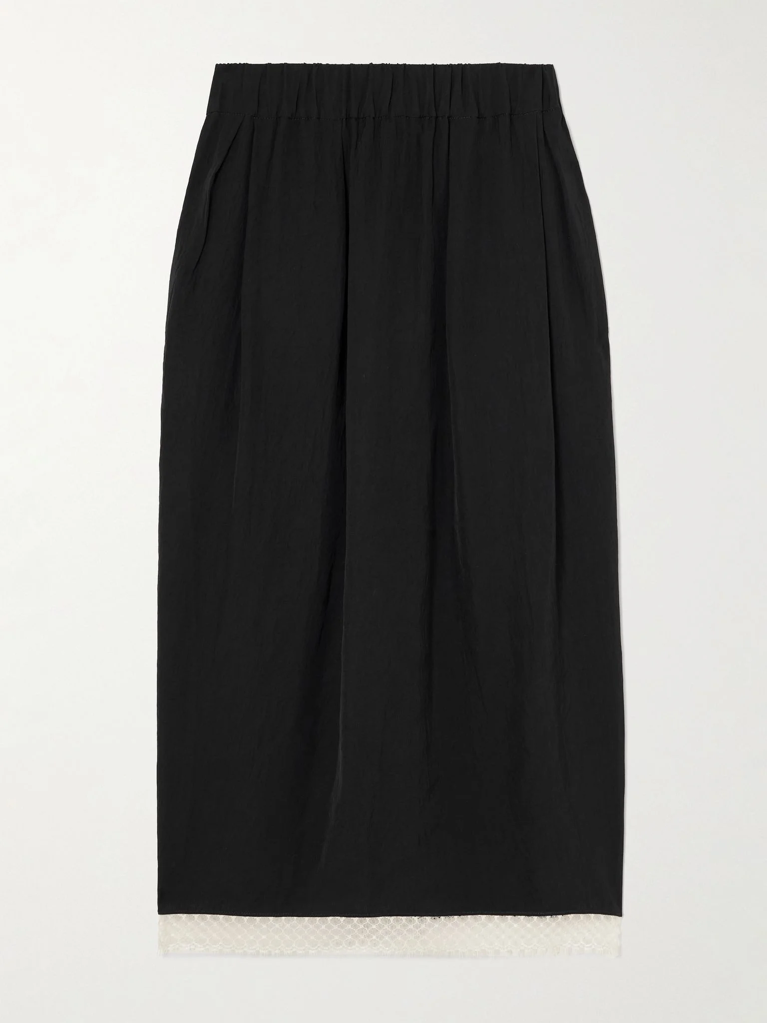 Tulip lace-trimmed satin midi skirt Black - 1