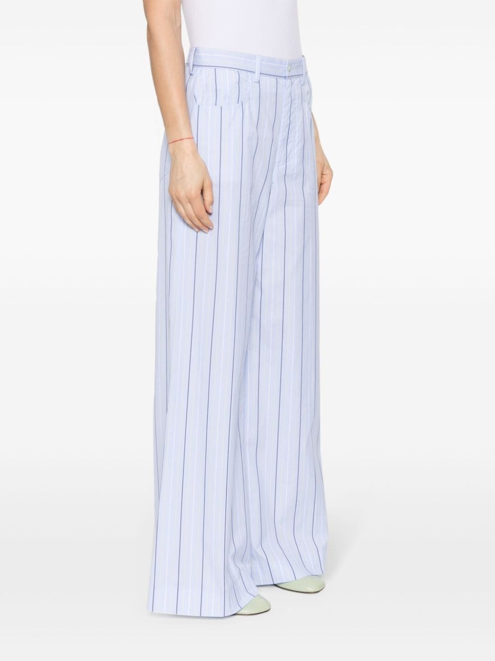 poplin striped wide trousers - 3
