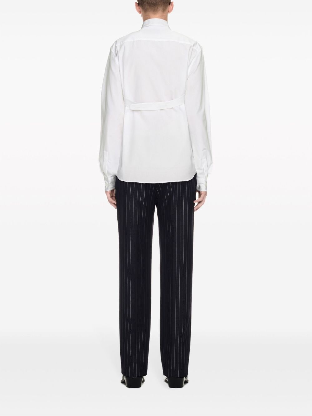 number-print pinstriped slim-cut trousers - 4