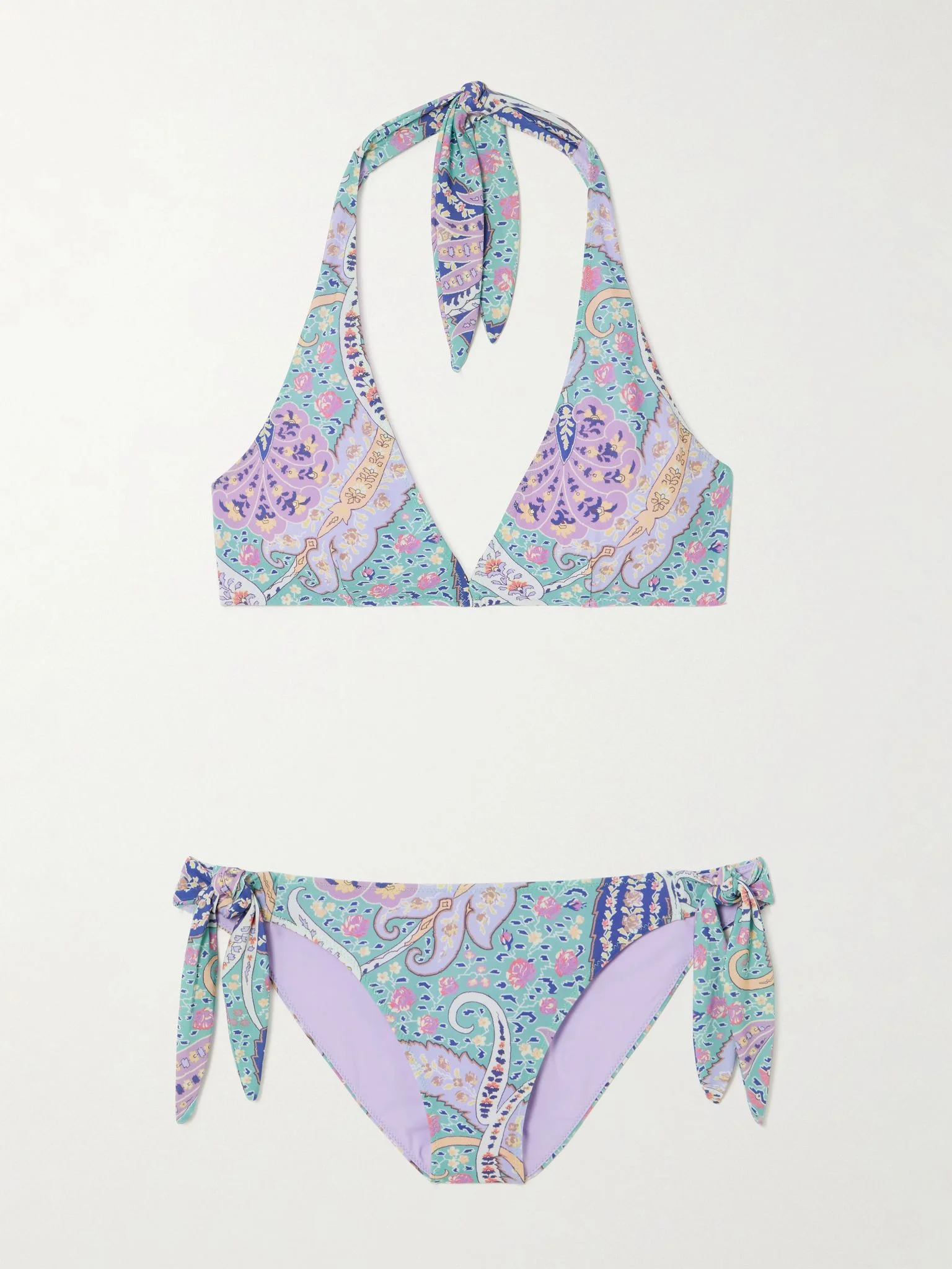 Paisley-print halterneck bikini Light blue - 1