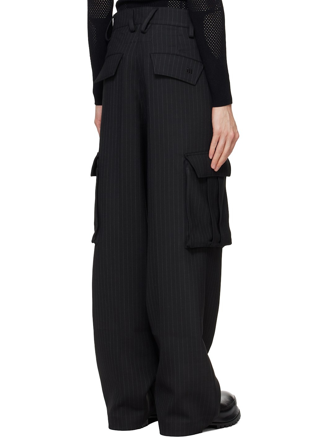 Black Office Pinstripe Tailored Trousers - 3