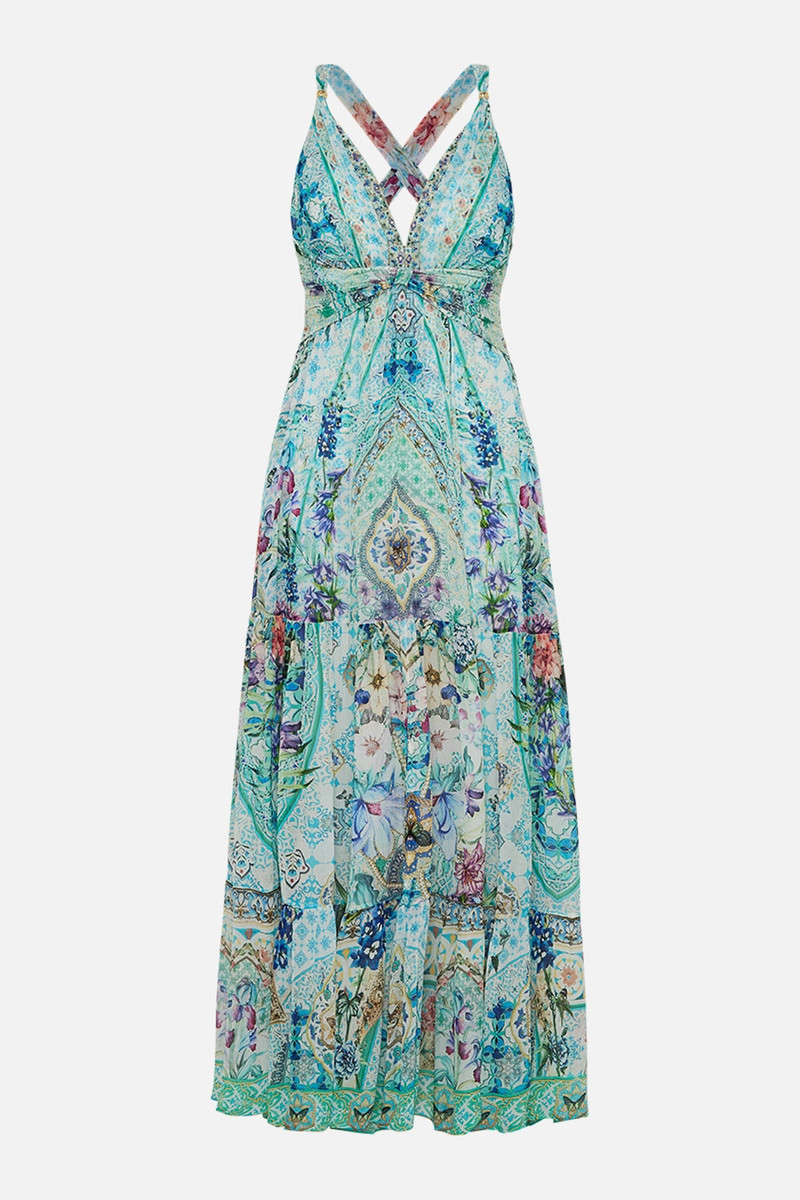 BEAD STRAP GATHERED PANEL DRESS - 1