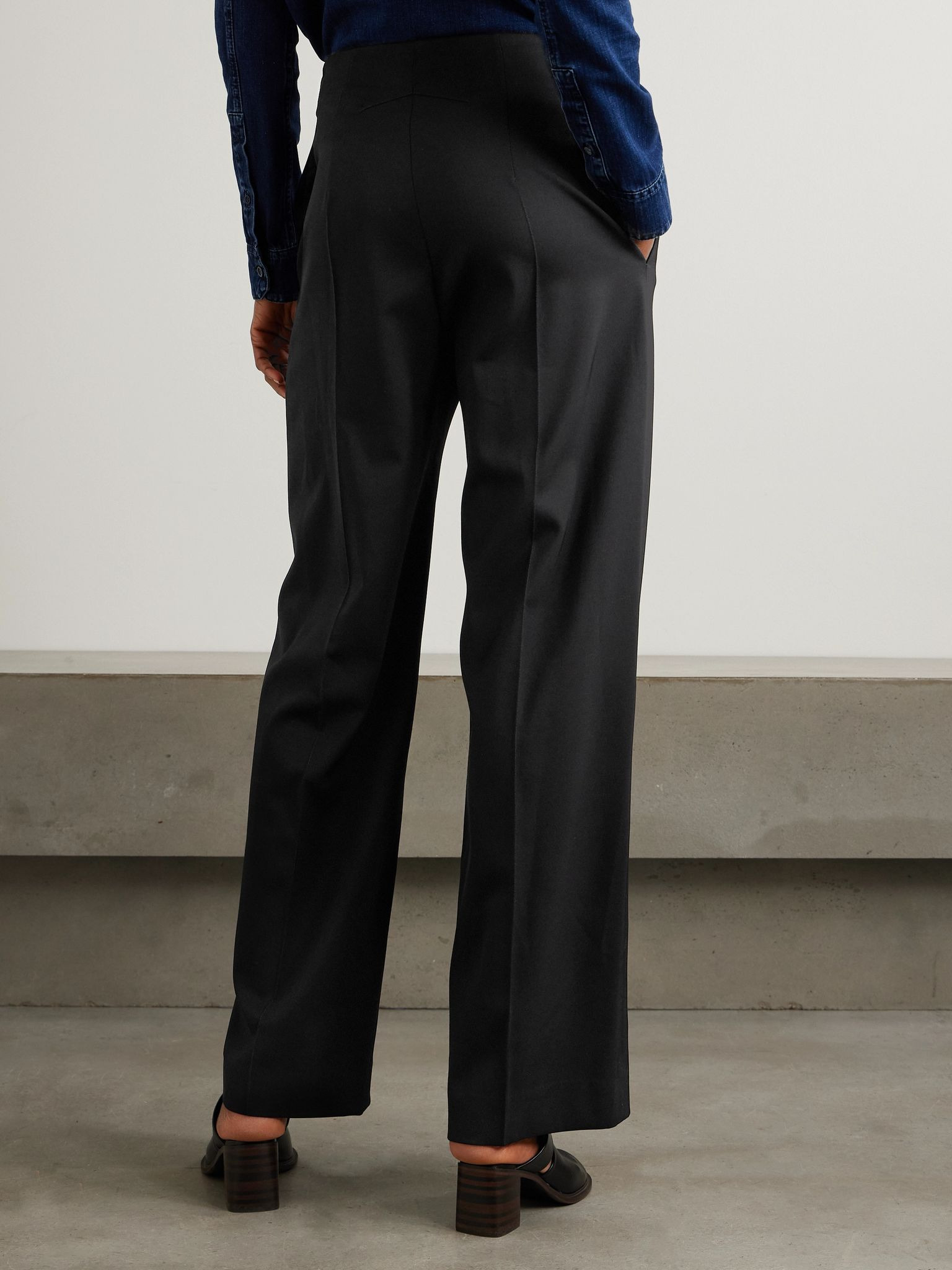 Iconic wool-blend wide-leg twill pants Black - 4