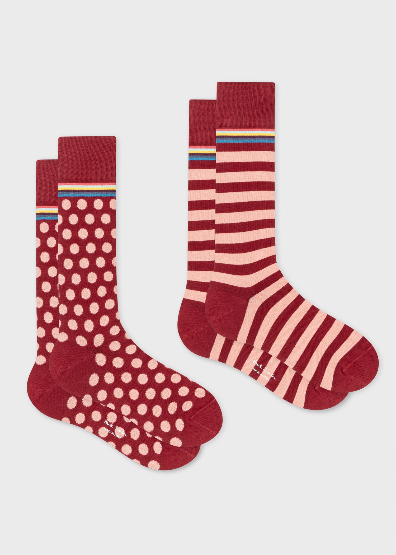 Red Polka Dot Stripe Socks Two Pack - 1
