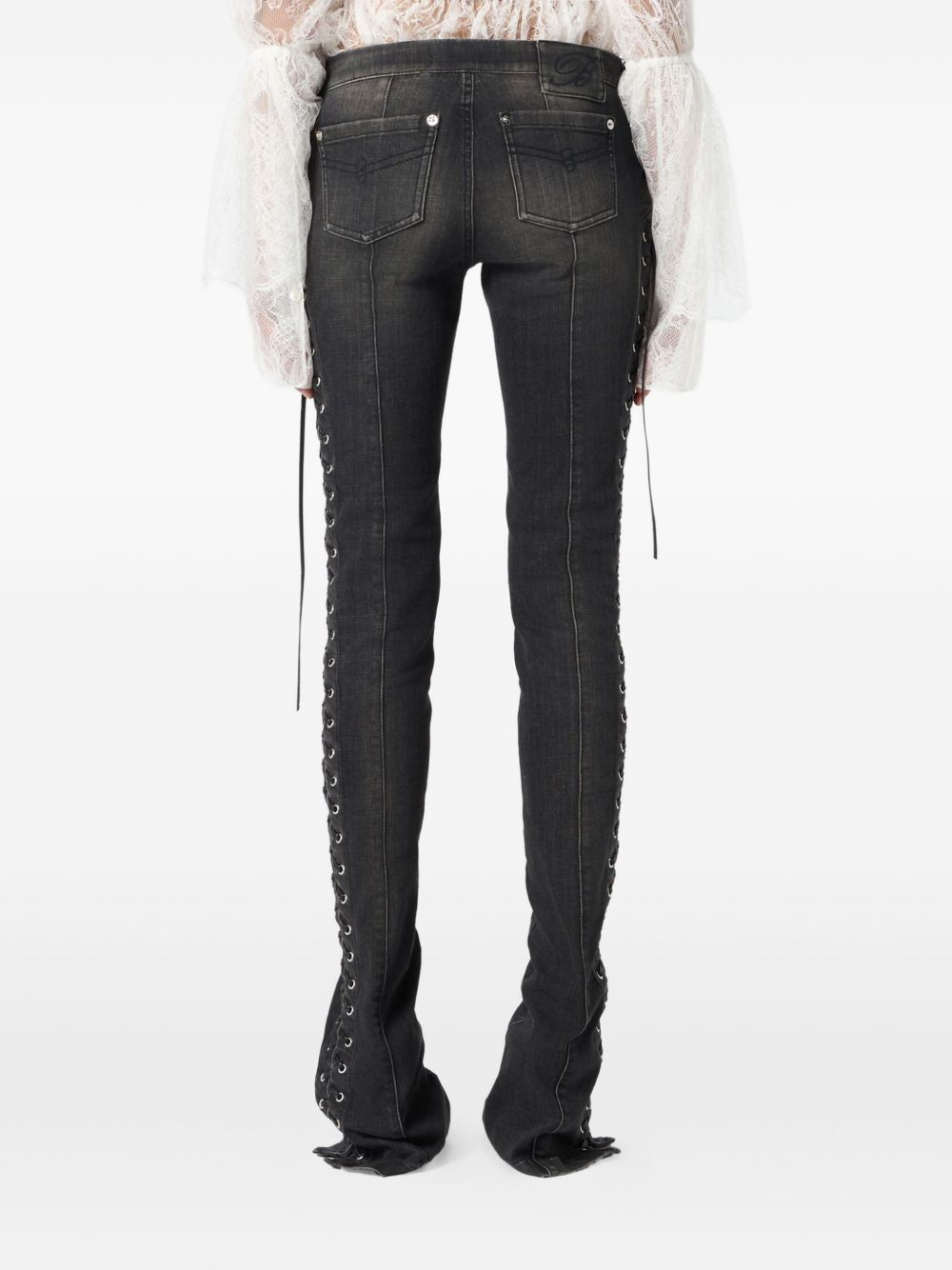 lace-up detail jeans - 4
