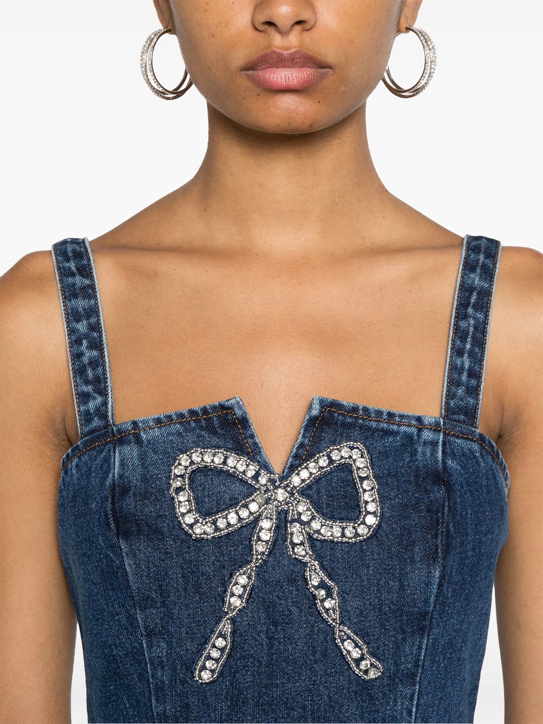 Bow Denim Mini Dress - 5