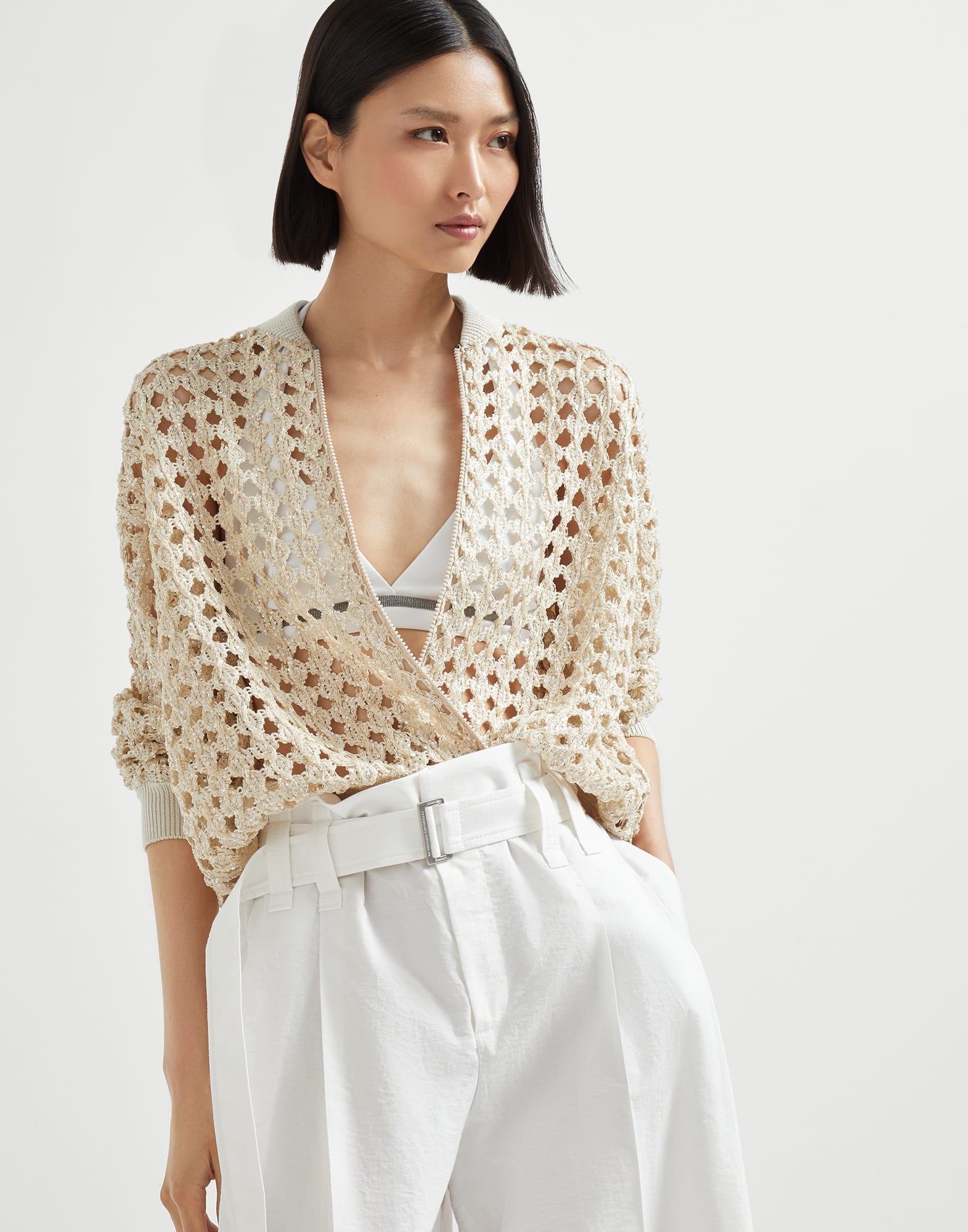Dazzling Zellige Embroidery knit bomber jacket in jute and cotton - 4