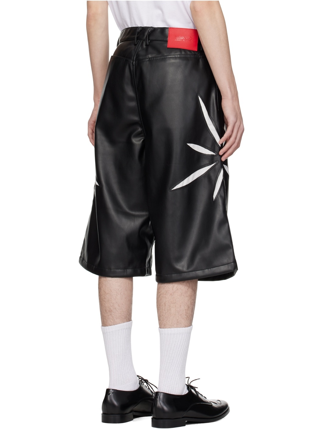 Black Origami Cut-Out Faux-Leather Shorts - 3