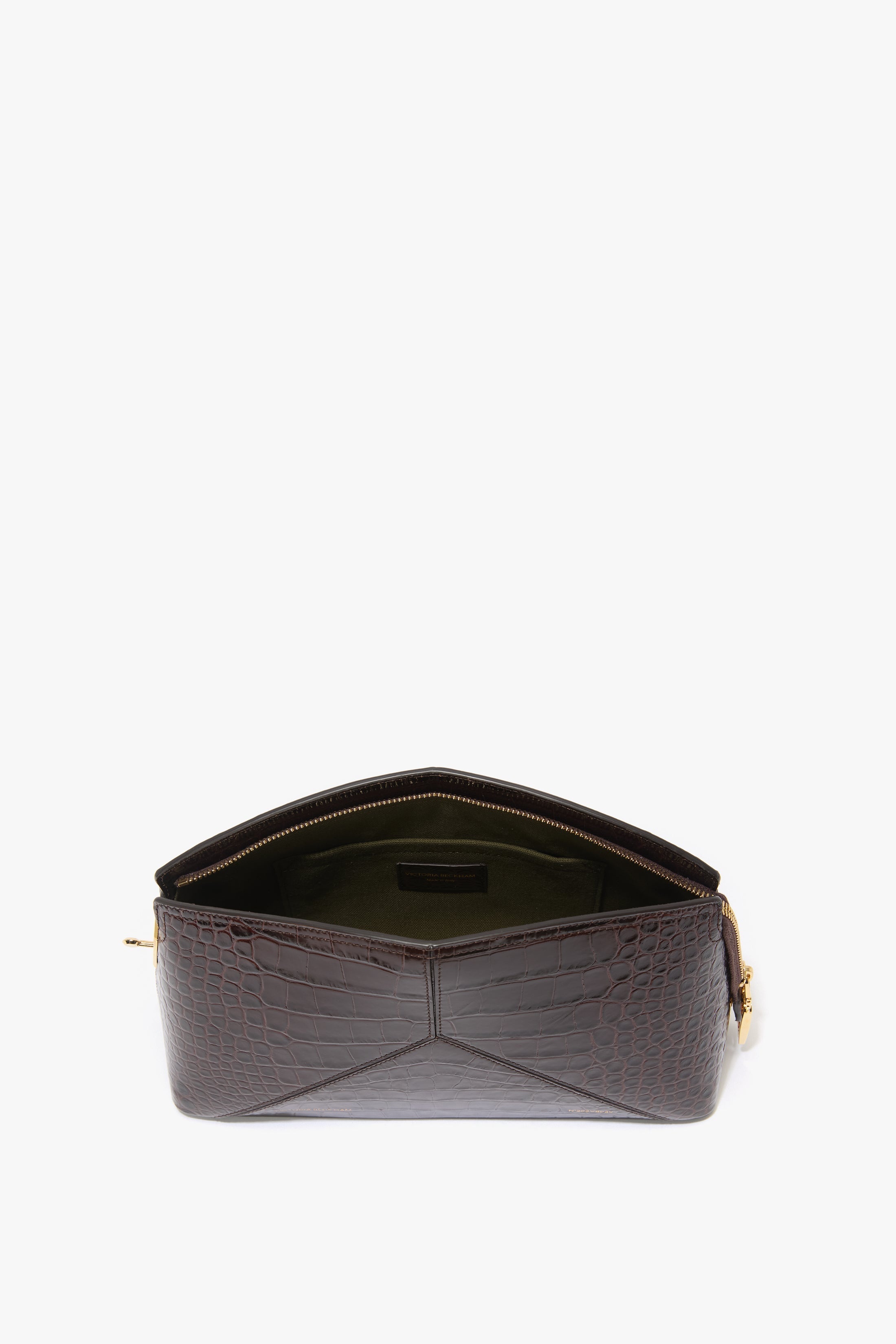 Victoria Clutch Bag In Dark Brown Croc Embossed Leather - 9
