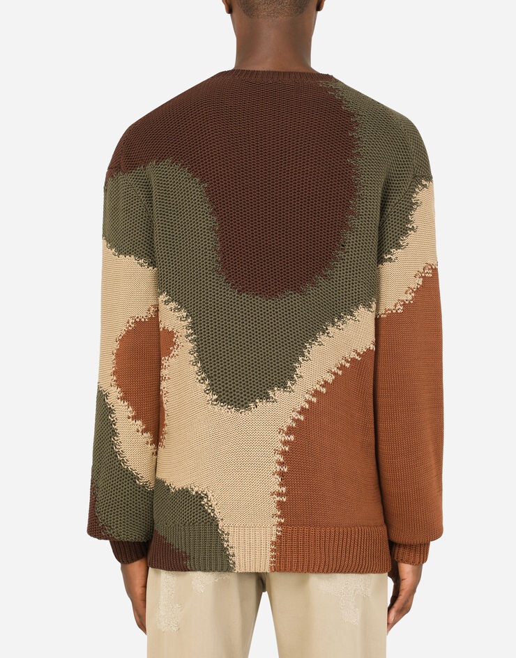 Cotton round-neck sweater with camouflage intarsia - 2