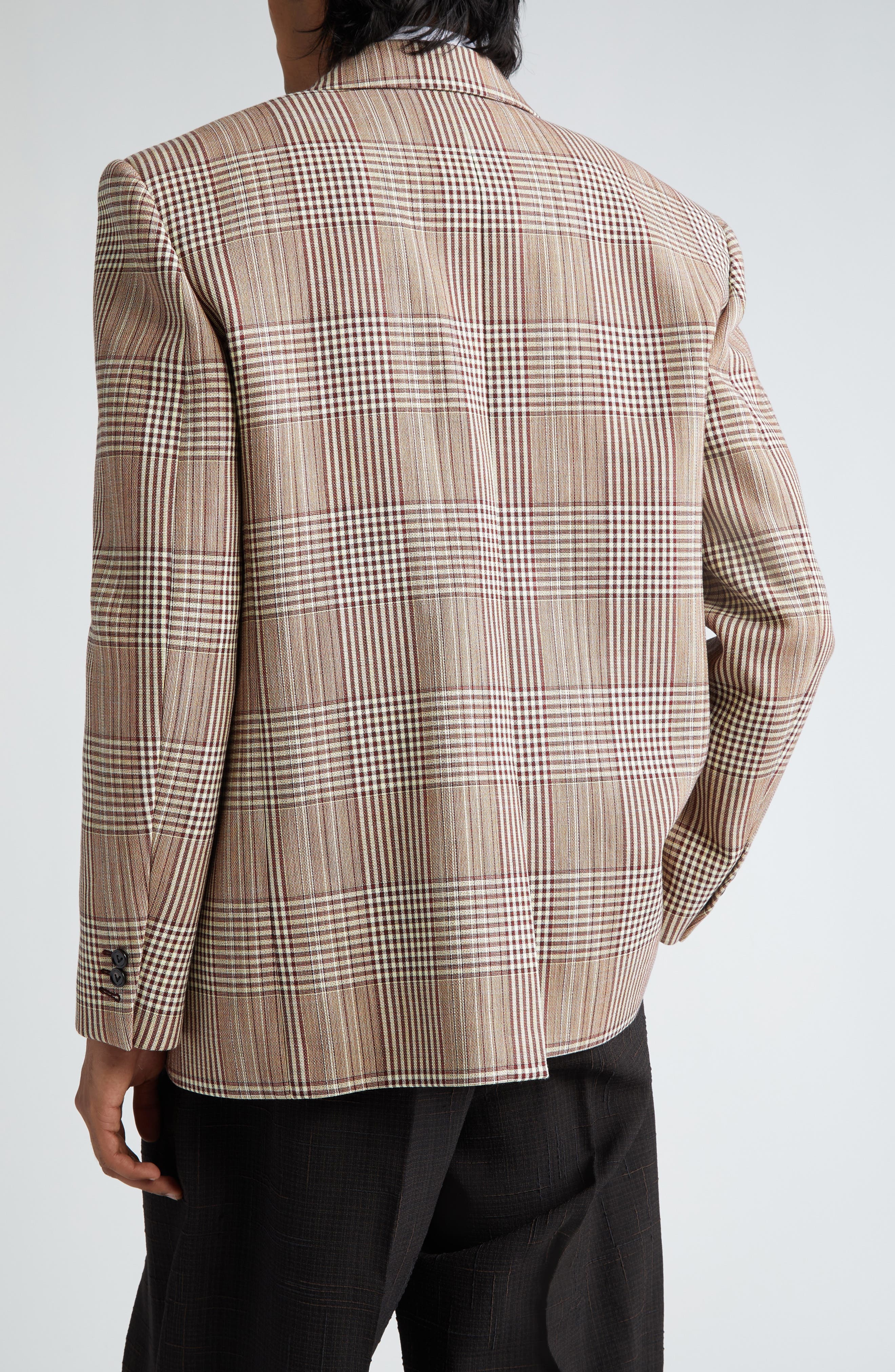 Bottega Veneta Relaxed Fit Check Double Face Cotton Blend Blazer in Brown/White/Yellow at Nordstrom - 3