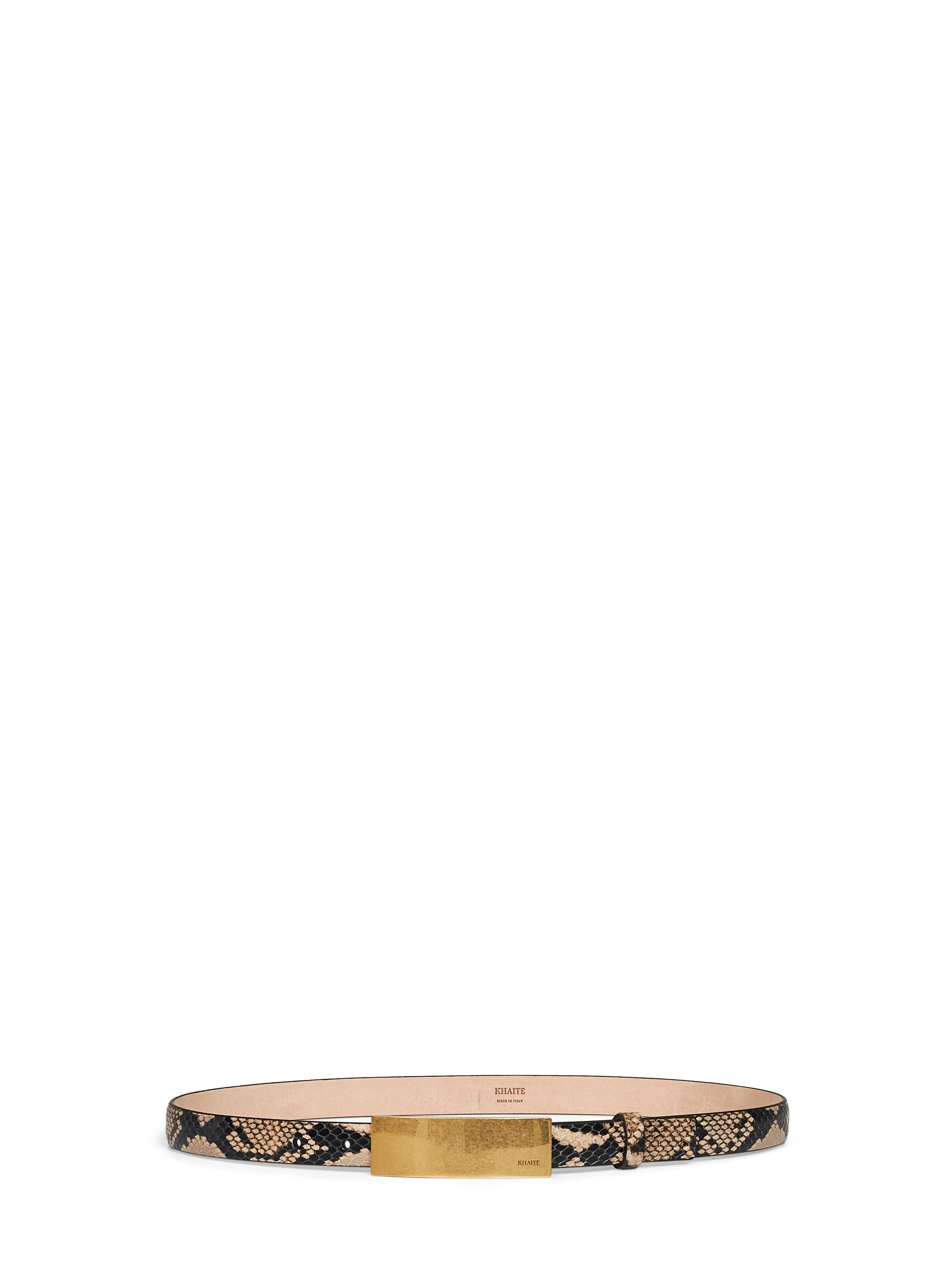 Taupe python-embossed leather Berlin belt with antique gold buckle - 1
