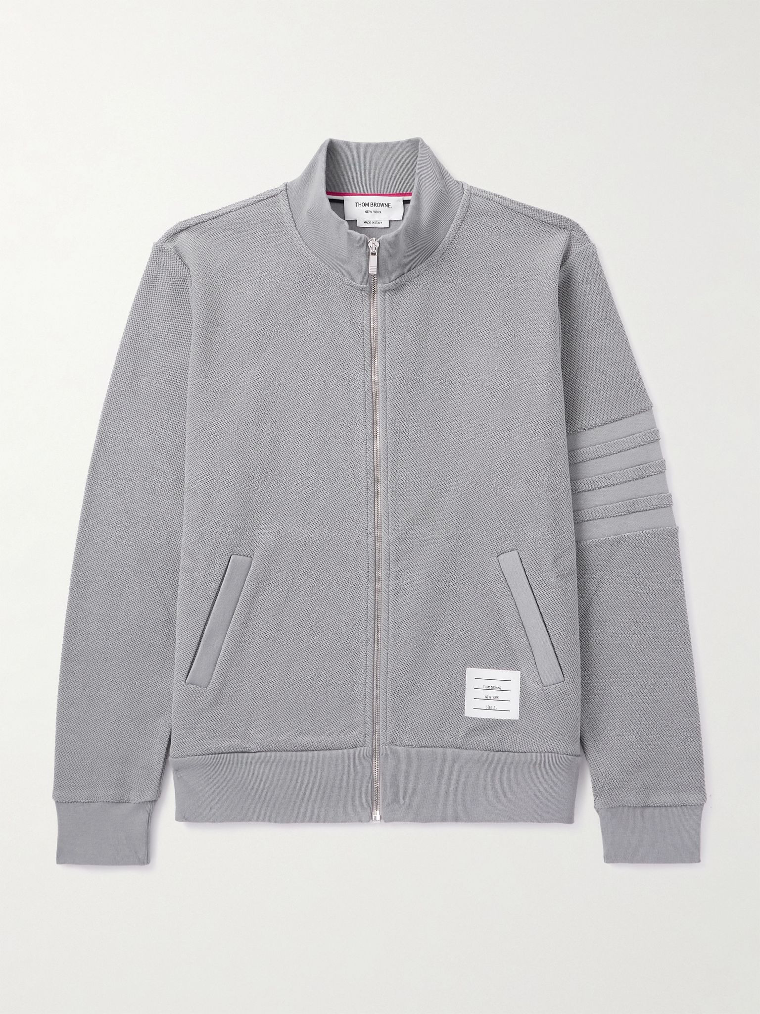 Striped Cotton-Terry Zip-Up Sweater Gray - 1