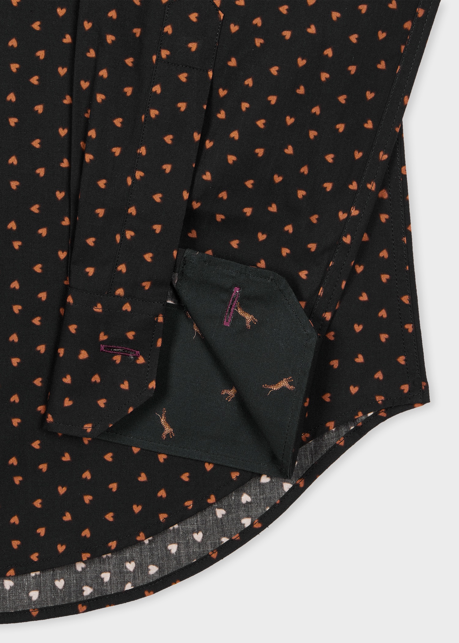 Tailored-Fit Black 'Mini Hearts' Cotton Shirt - 2
