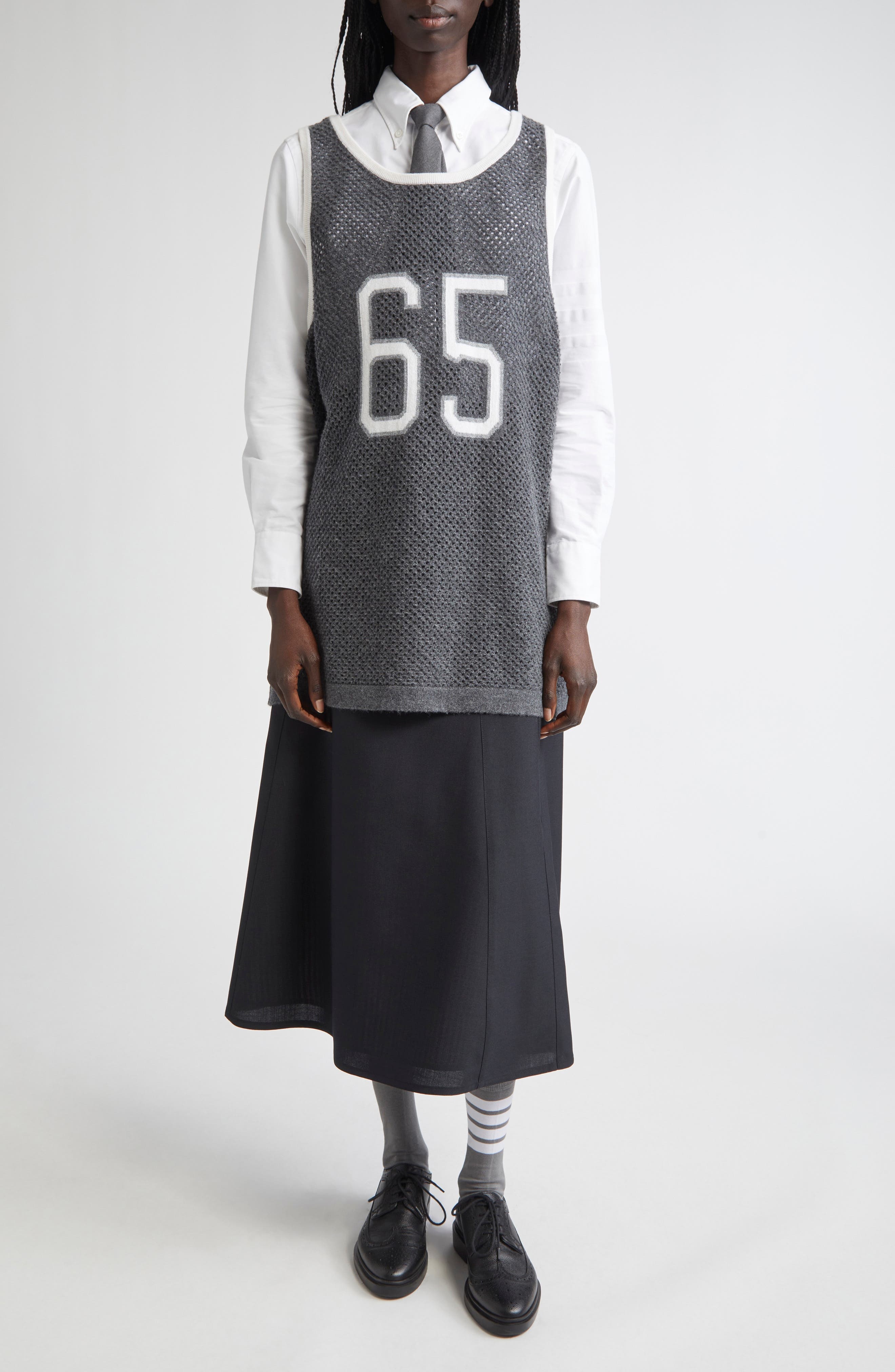 Thom Browne Wool Blend A-Line Midi Skirt in Black at Nordstrom - 2