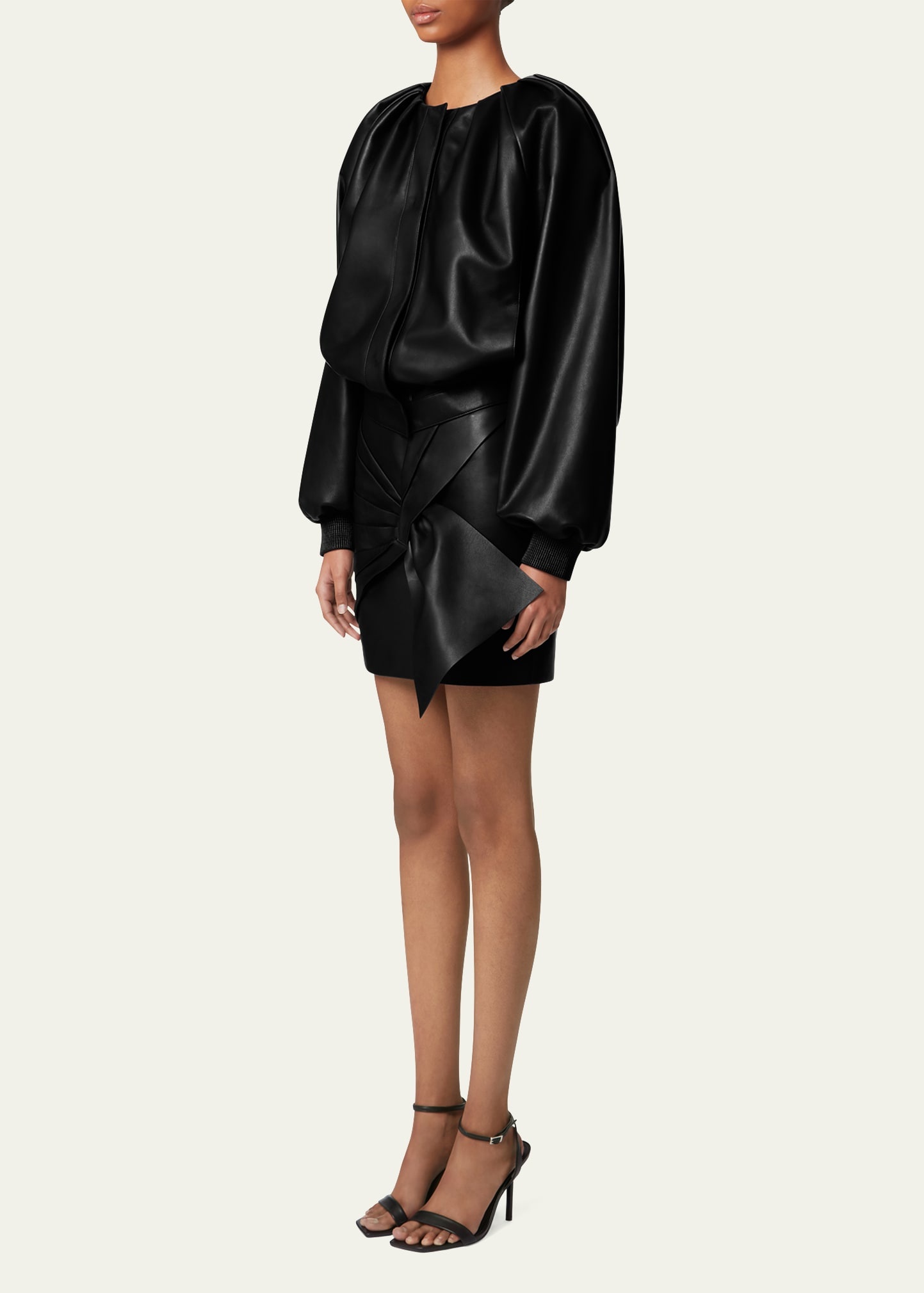 Cropped Leather Bomber Jacket - 4