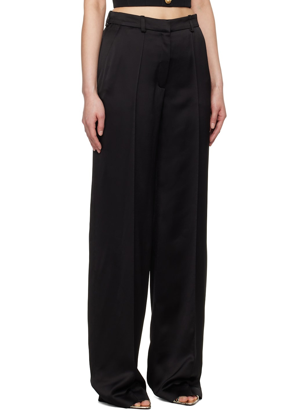 Black Tailored Satin Straight Trousers - 2