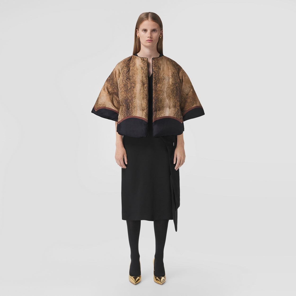 Animal Print Padded Silk Cape - 5