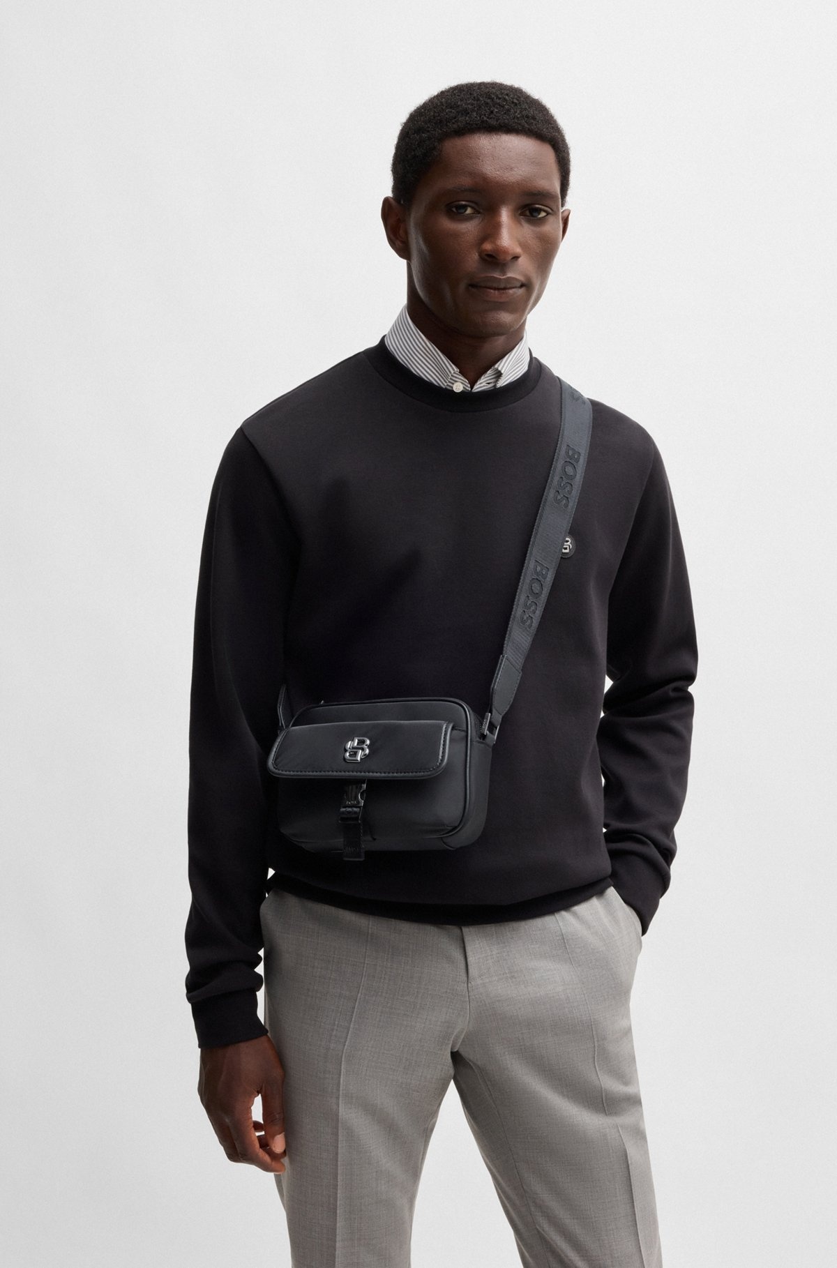 BOSS CROSSBODY BAG WITH DOUBLE B MONOGRAM | REVERSIBLE