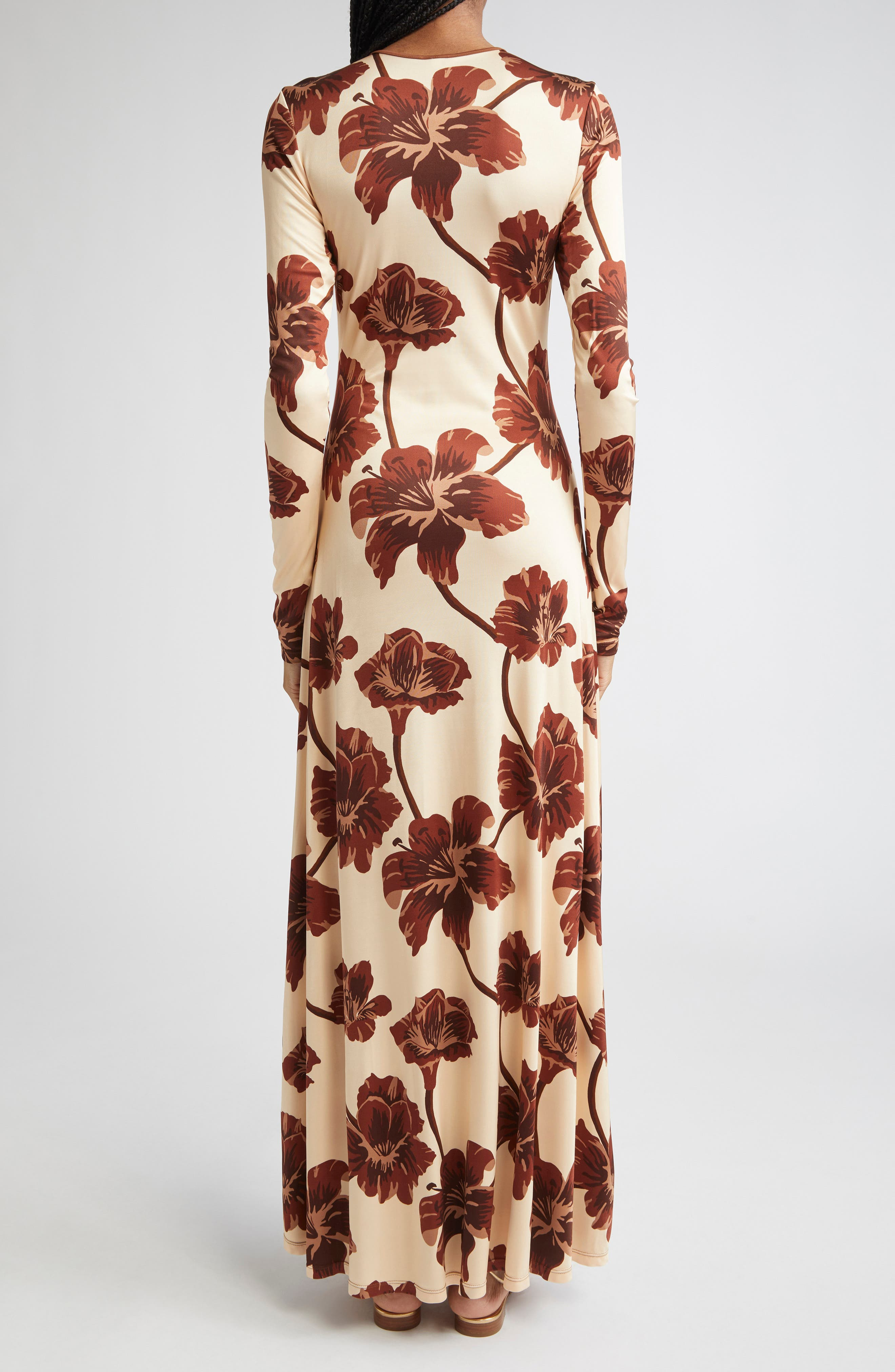Johanna Ortiz Alma Bordada Floral Print Long Sleeve Jersey Dress in Ecru /Chocolate /Mocca at Nordst - 2