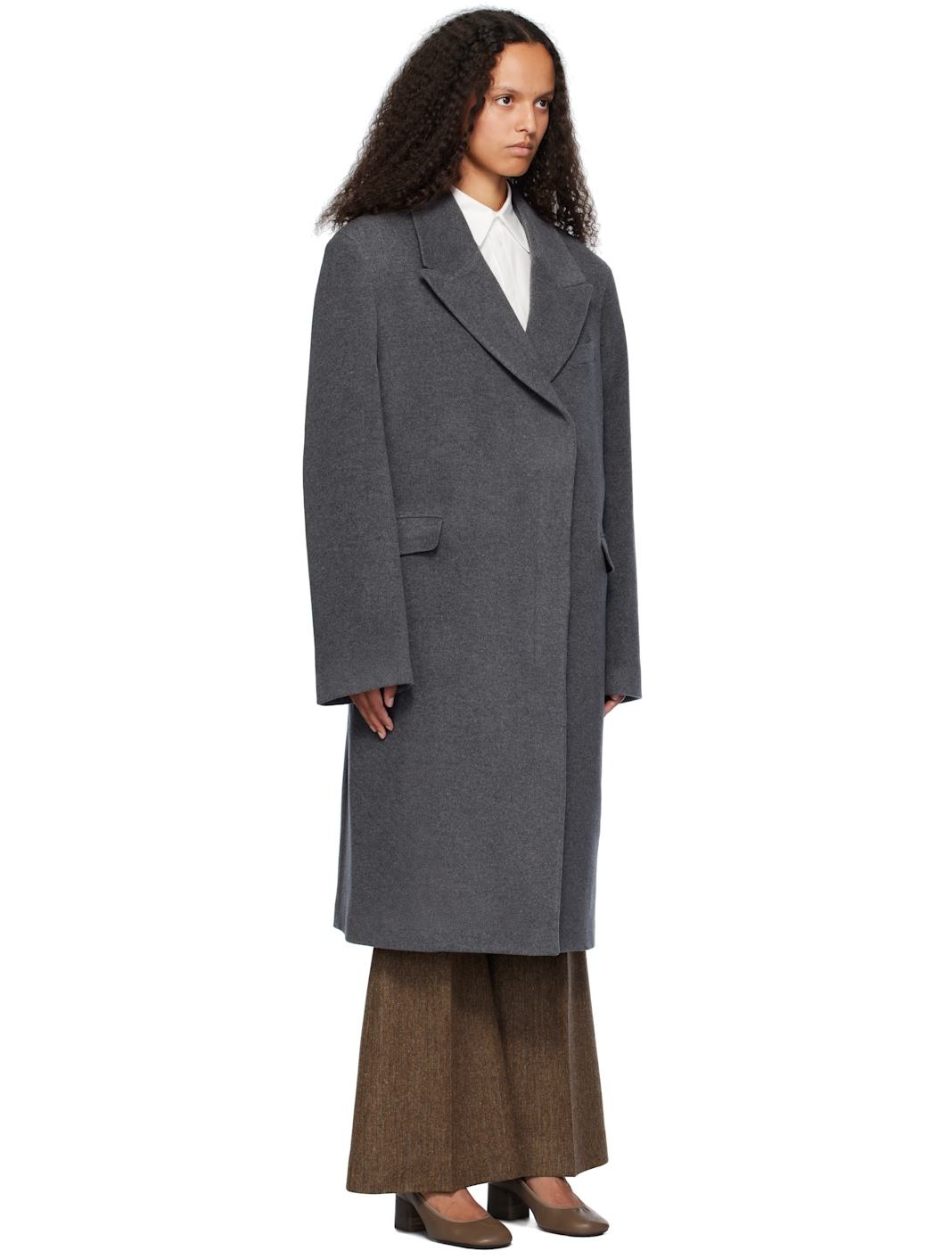 Gray Heavy Wool Long Coat - 2