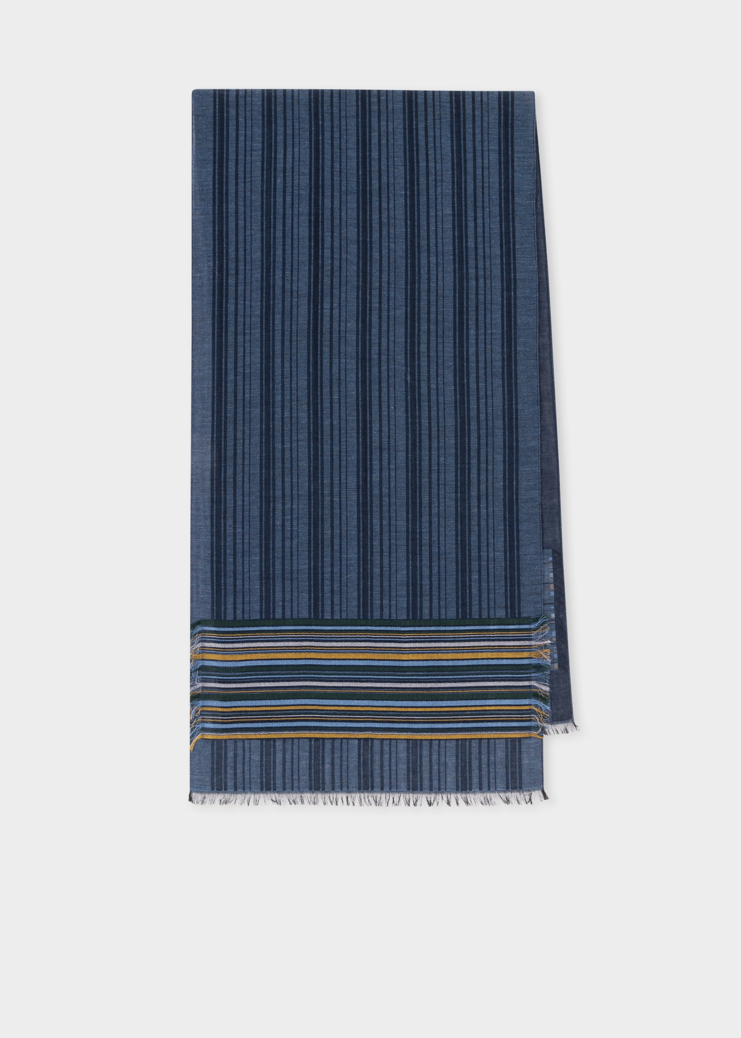 Navy Cotton and Silk-Blend Stripe Scarf - 1
