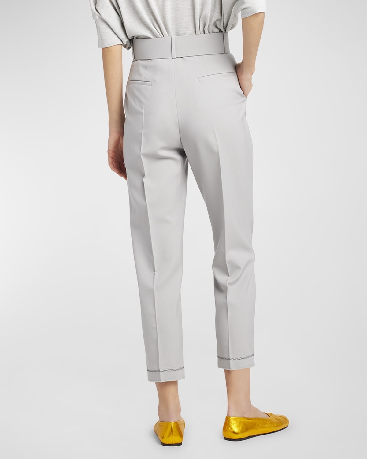 Wool Straight-Leg Trousers with Wide Belt - 6