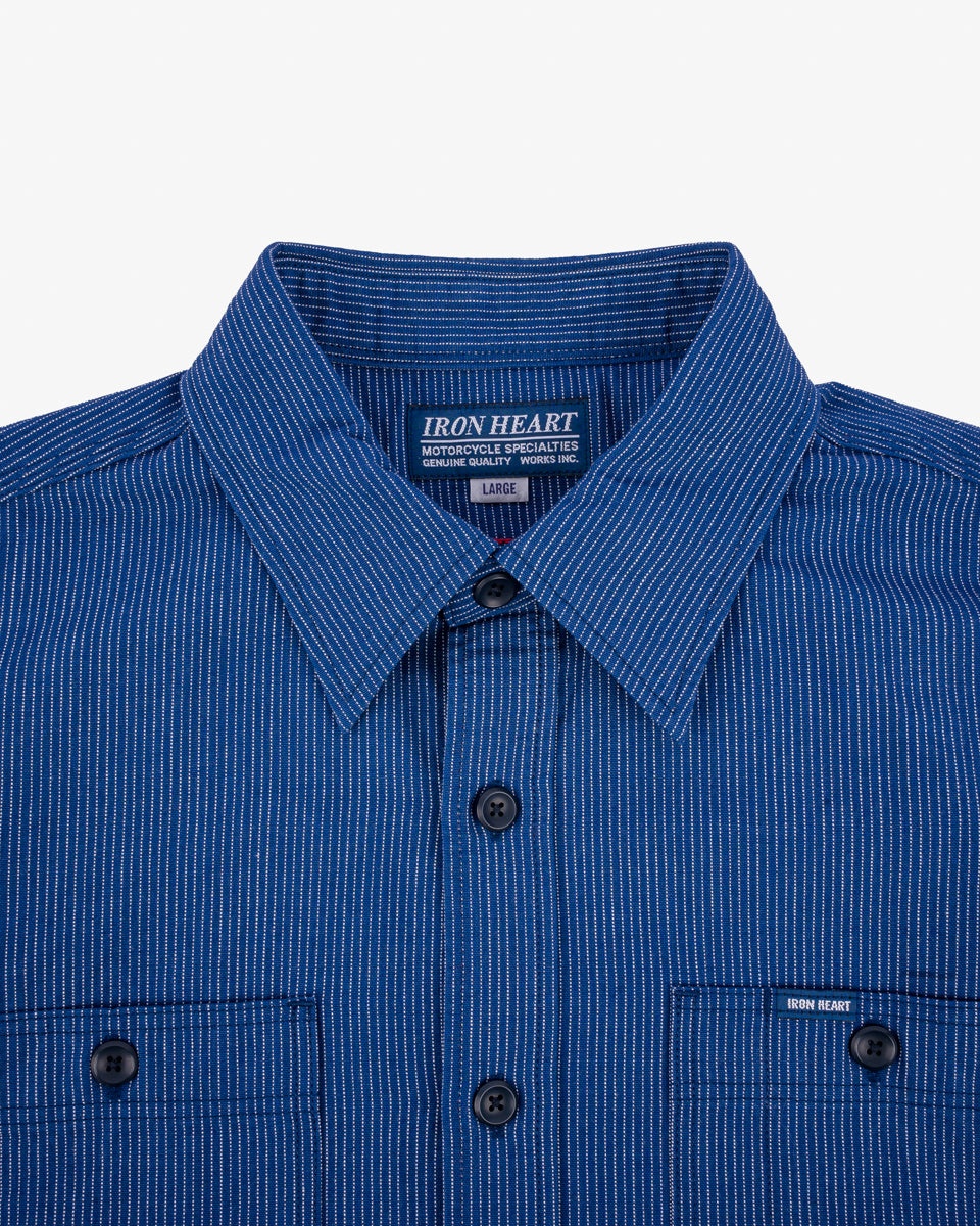 5OZ SELVEDGE OX CLOTH SHORT SLEEVED WORK SHIRT - PINSTRIPE - 7