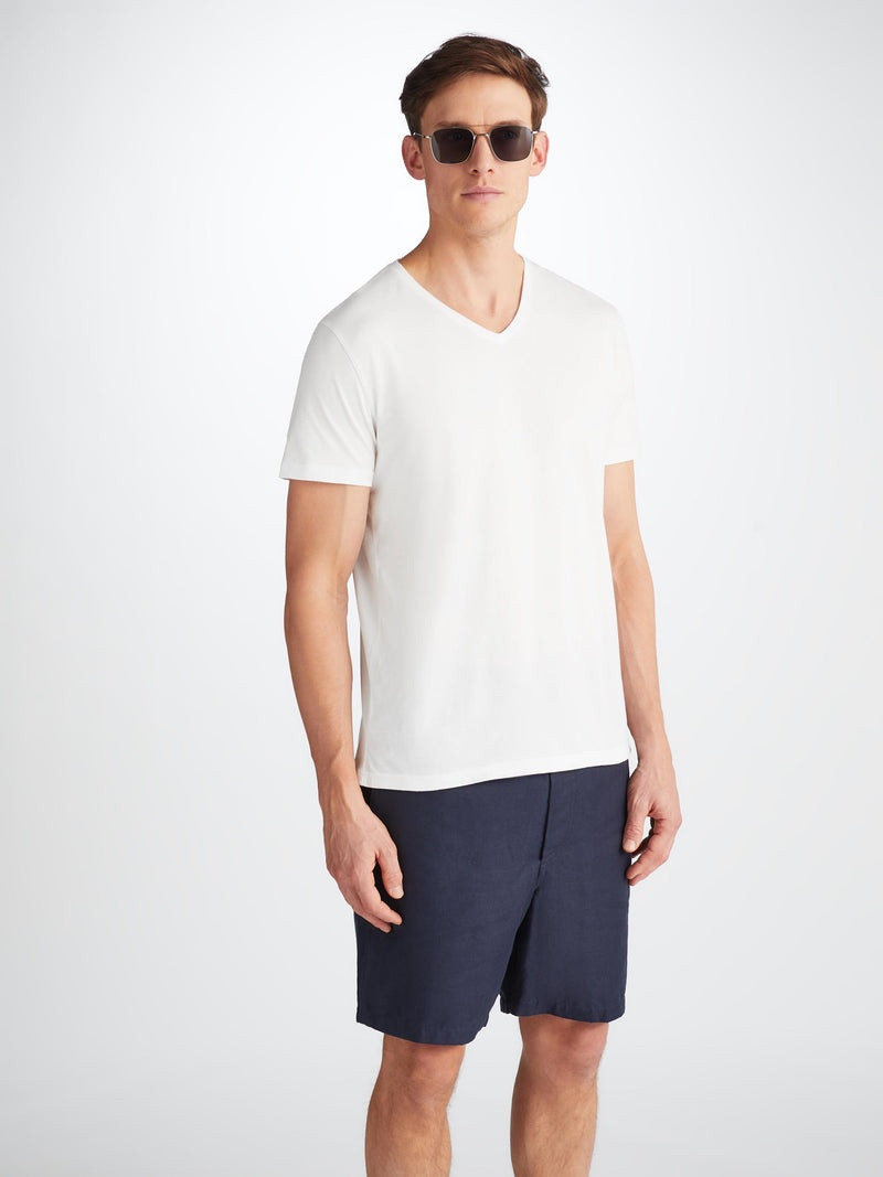 Derek Rose Men's V-Neck T-Shirt Riley Pima Cotton White outlook