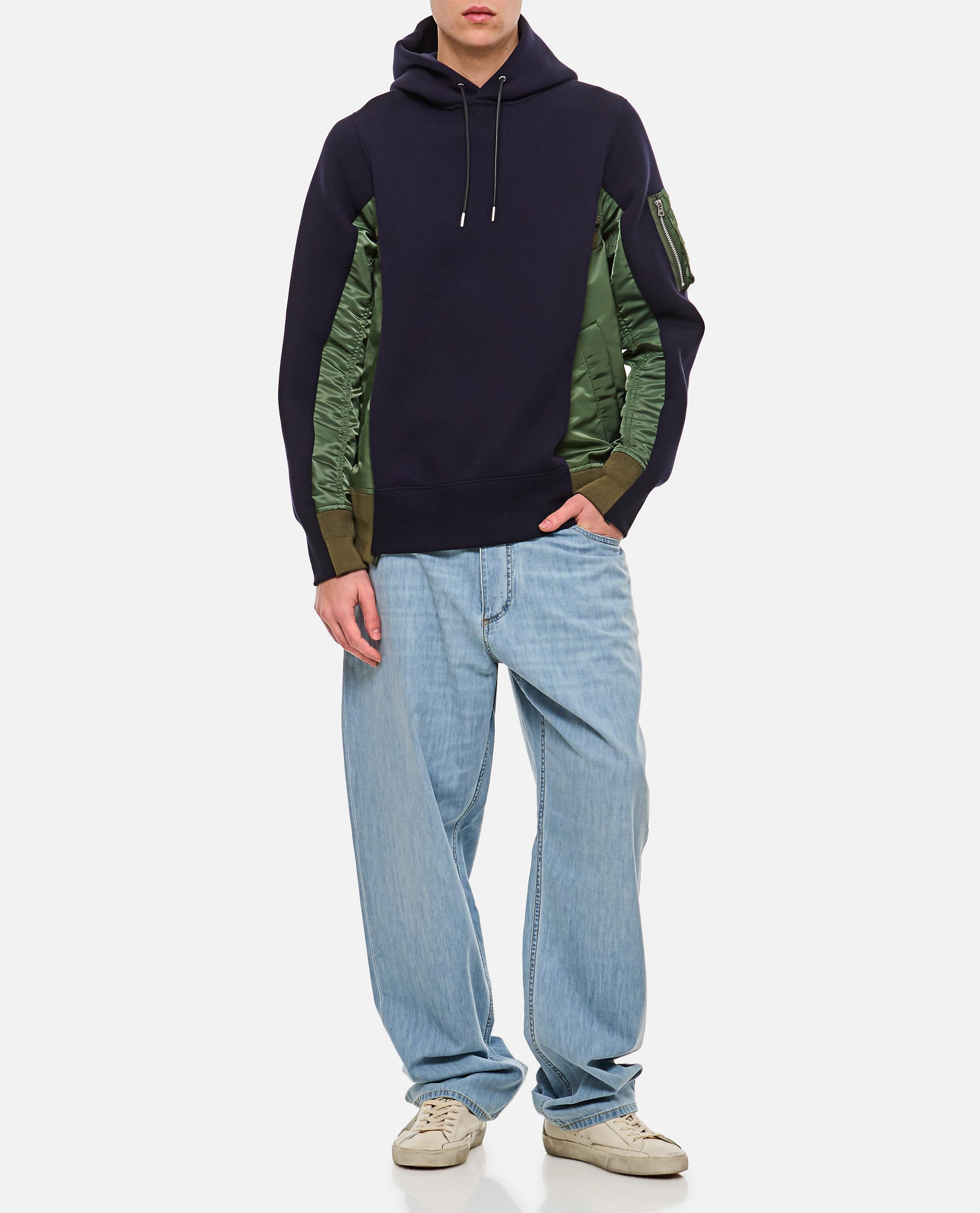 TERRY SWEATSHIRT WITH TWILL AND NYLON HOOD - 2