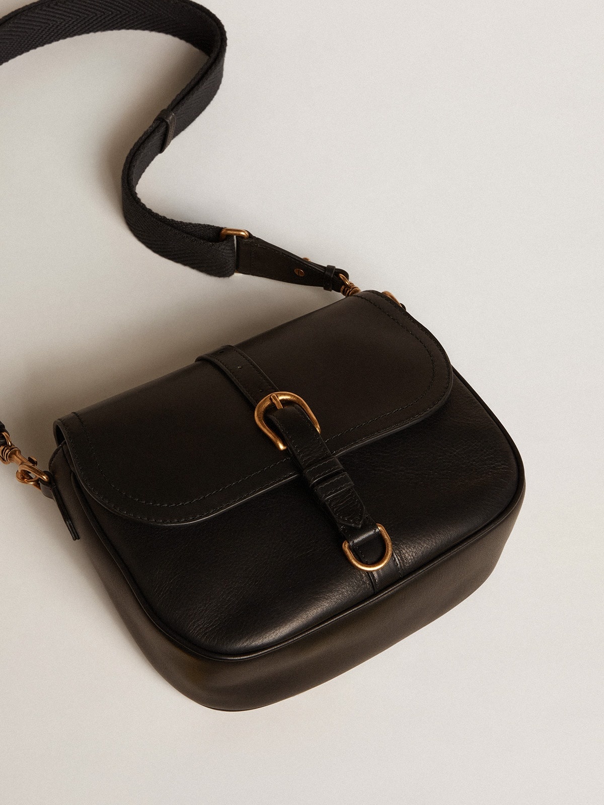 Medium Sally Bag in black leather with buckle and shoulder strap - 5