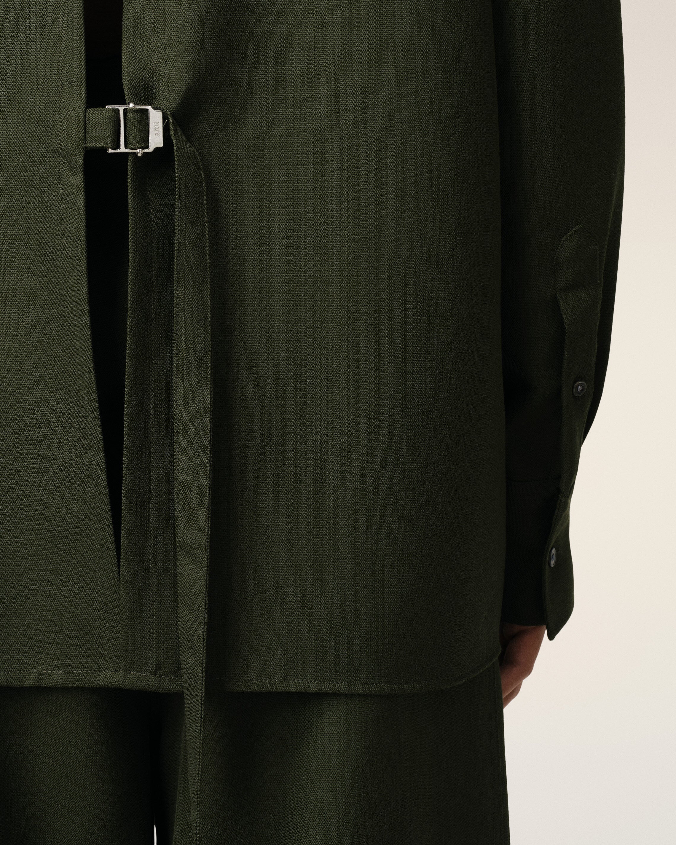GREEN WOOL BACK SLIT LOOSE SHIRT - 4