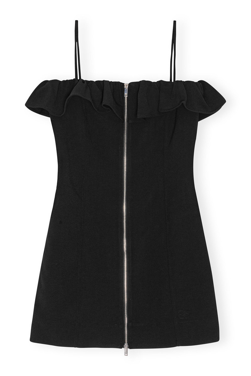 BLACK BONDED CREPE STRAP MINI DRESS 10