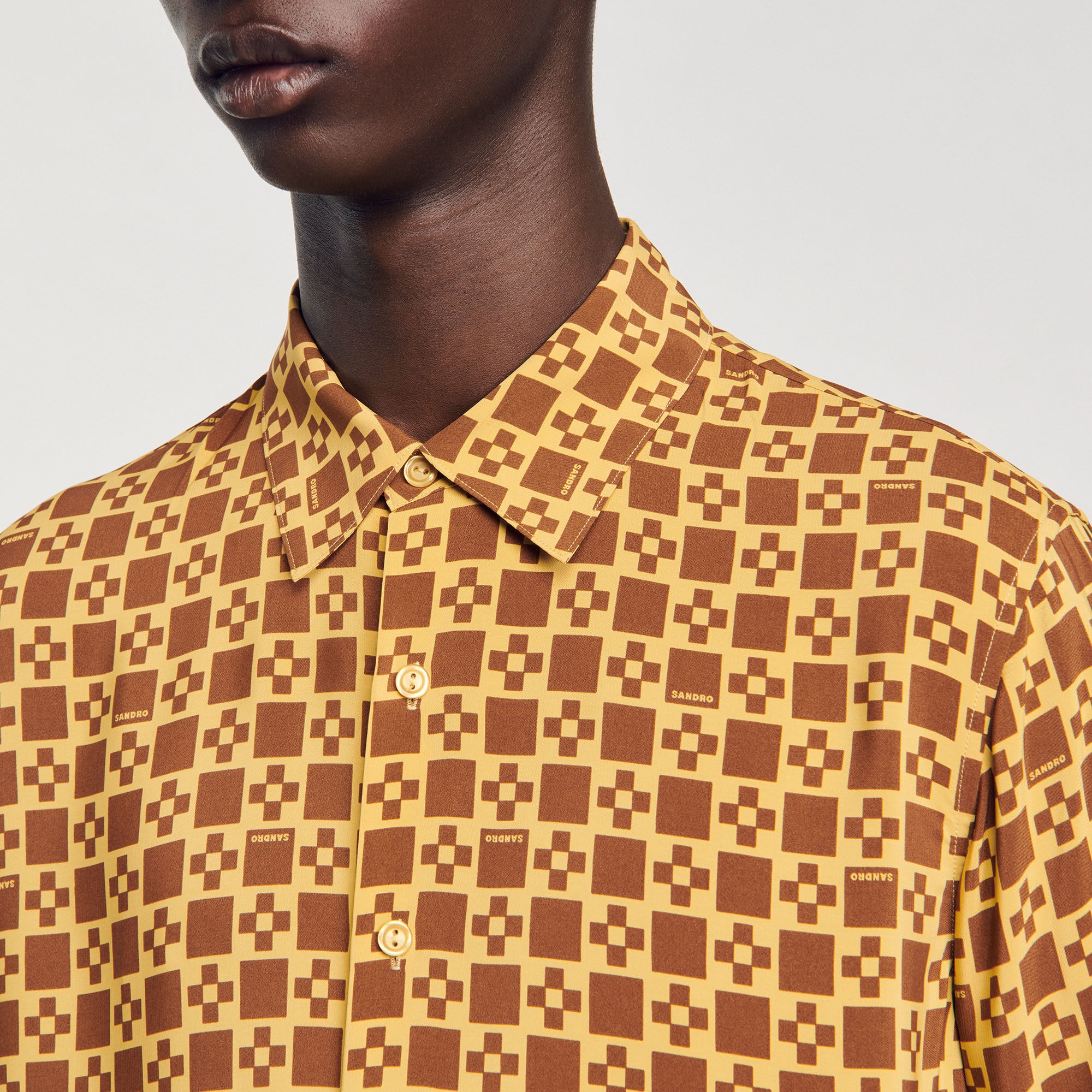 SQUARE CROSS MOTIF FLOWING SHIRT - 4