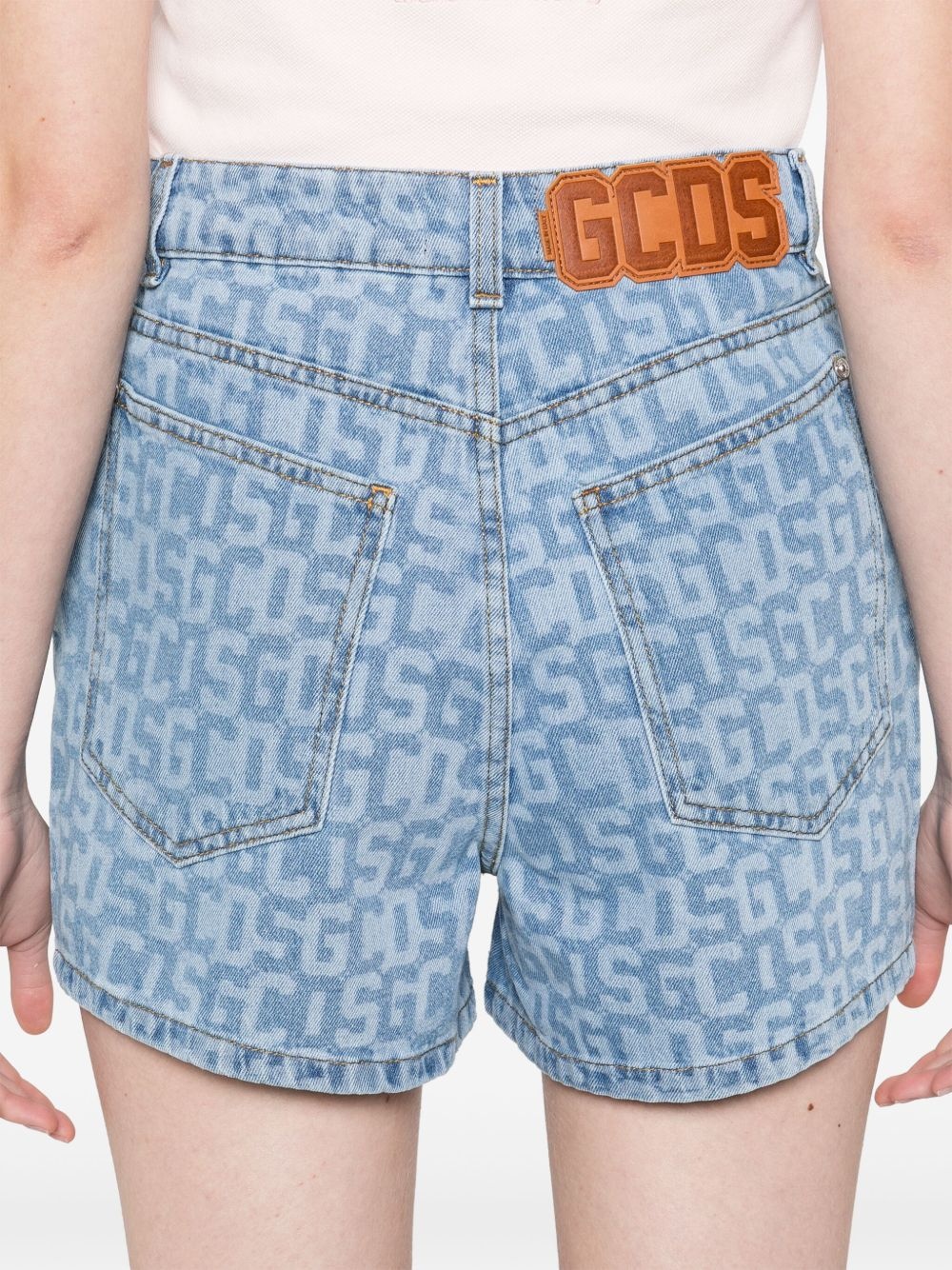 monogram denim shorts - 5