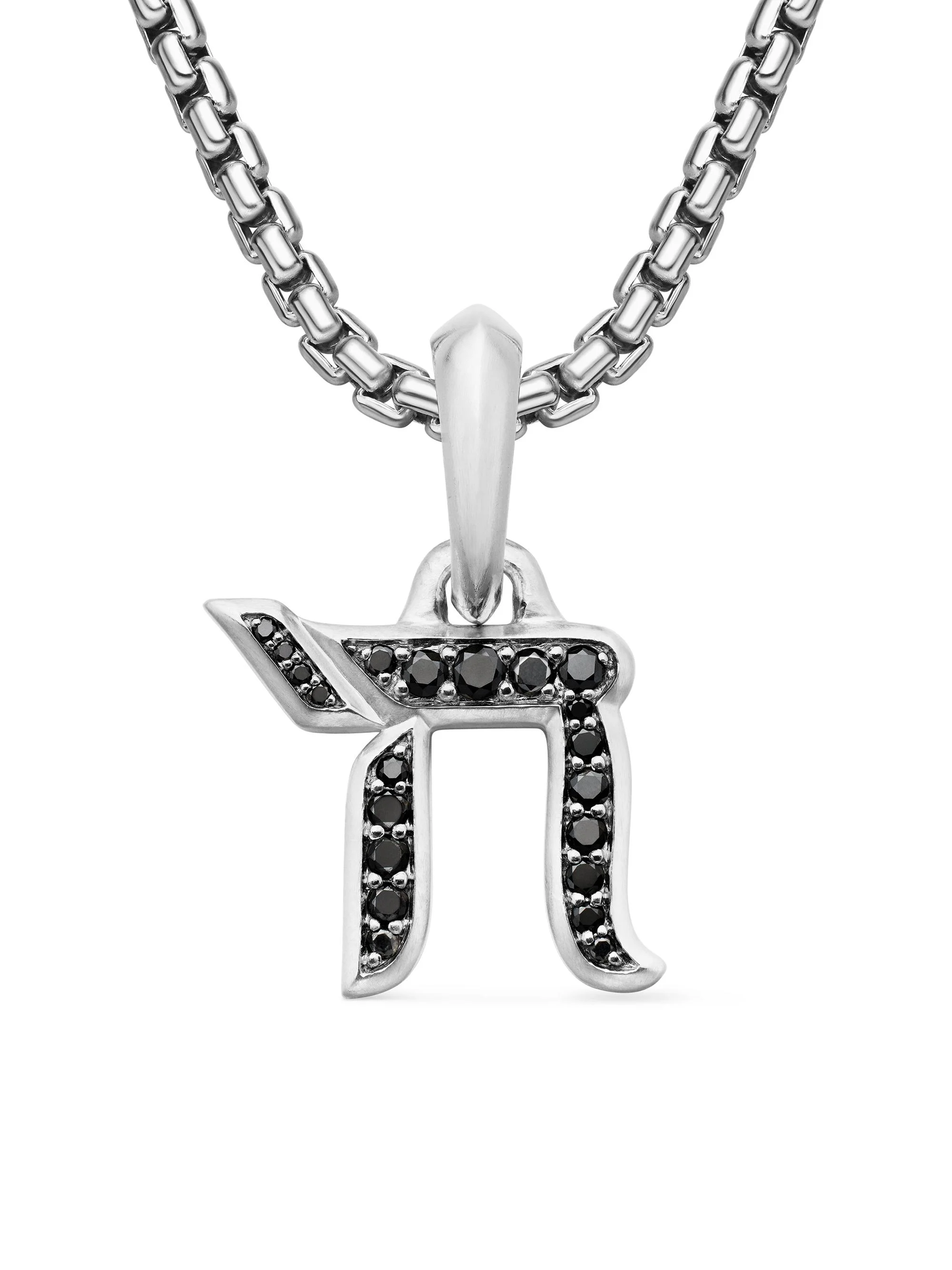 Men's Chai Amulet in Sterling Silver with Black Diamonds, 17mm - Black Diamond - 1