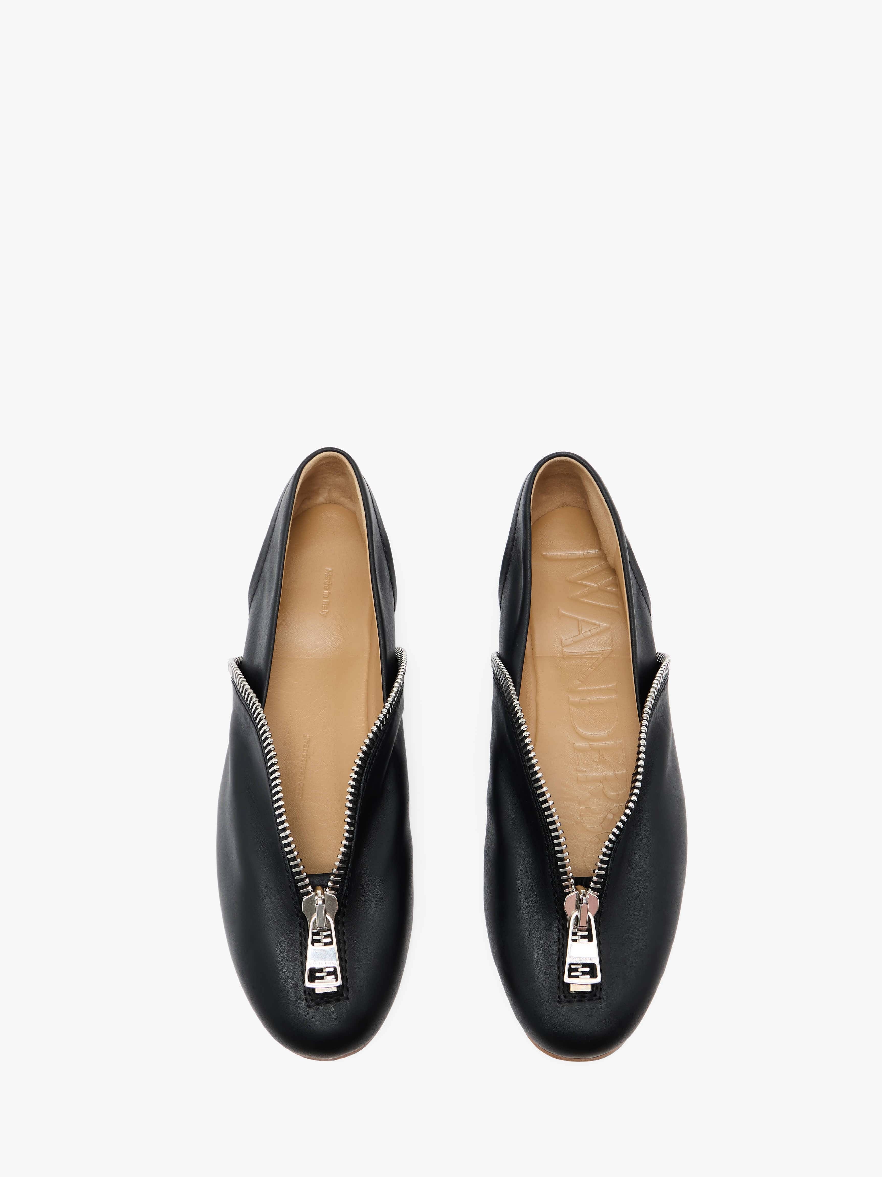 LEATHER BALLERINAS WITH BIKER ZIP - 4