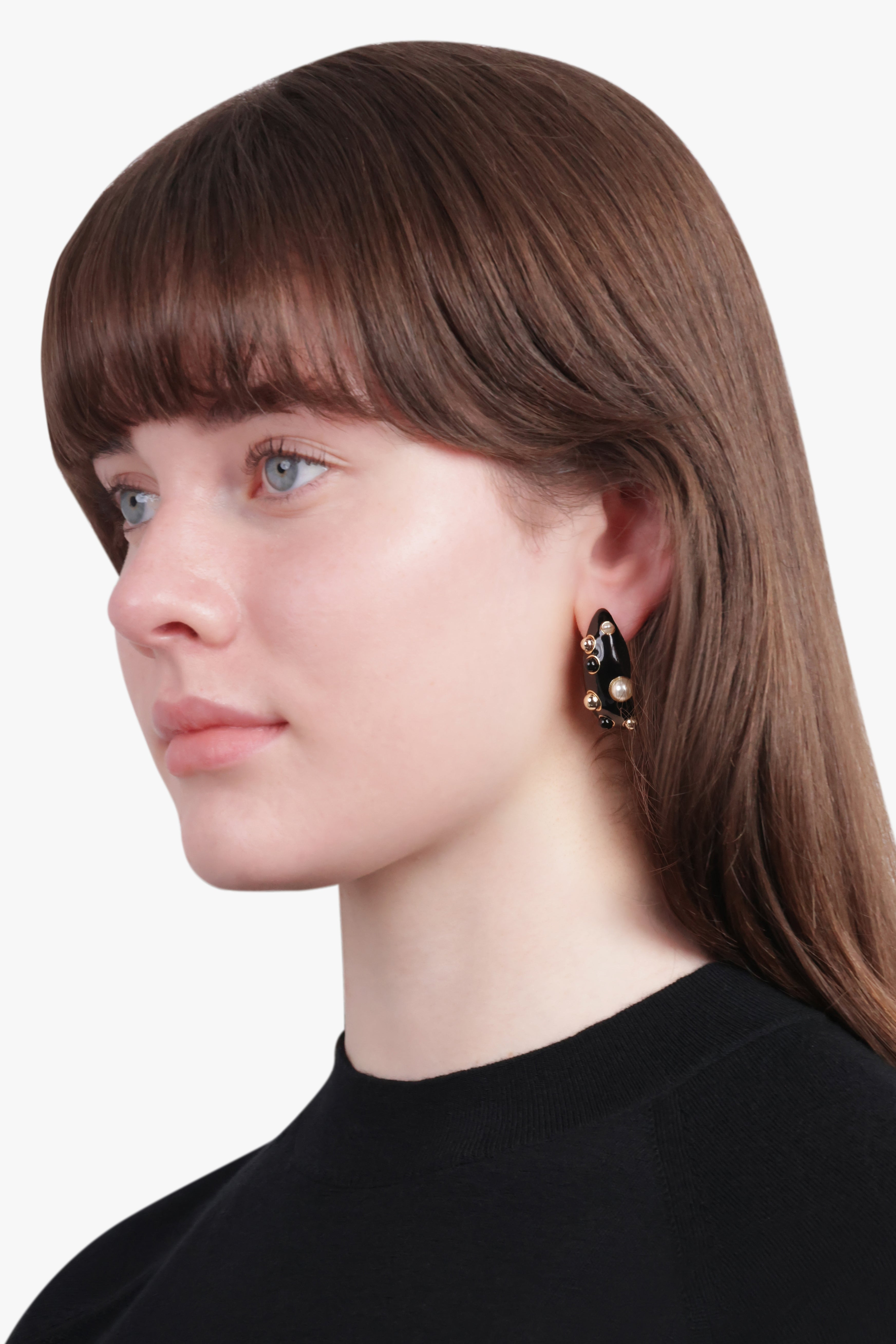 DROPS OF LIGHT CURVED EARRINGS | BLACK/GOLD - 3