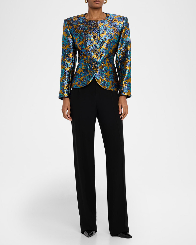 SAINT LAURENT Metallic Floral Brocade Single-Breasted Jacket outlook