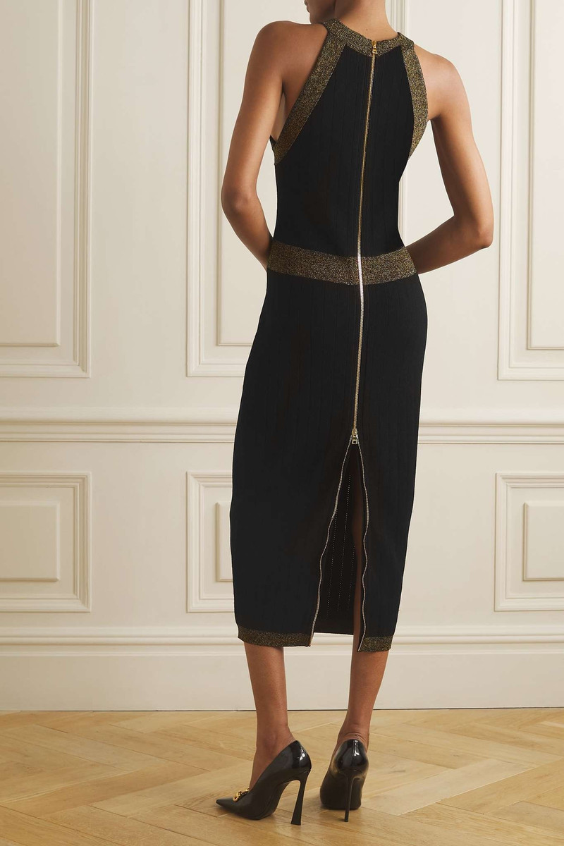 Button-embellished metallic ribbed-knit midi dress 3