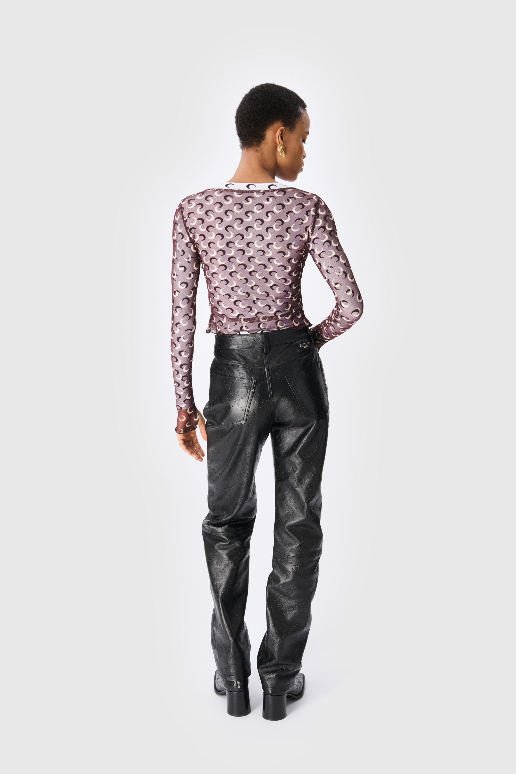 Moonogram Mesh Flock Second Skin Cropped Top - 2