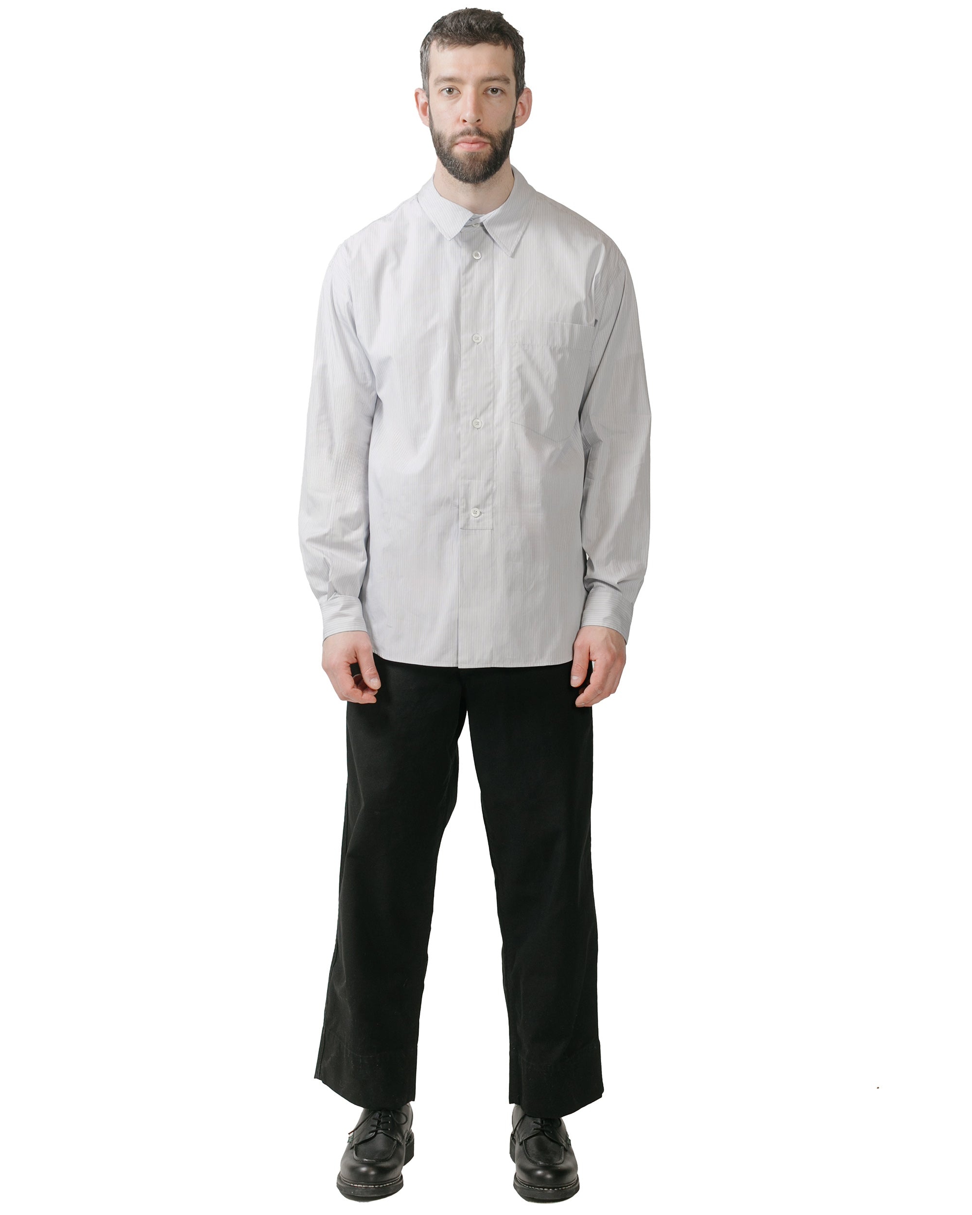 Half Placket Shirt Fine Stripe Cotton Poplin Grey/White - 4