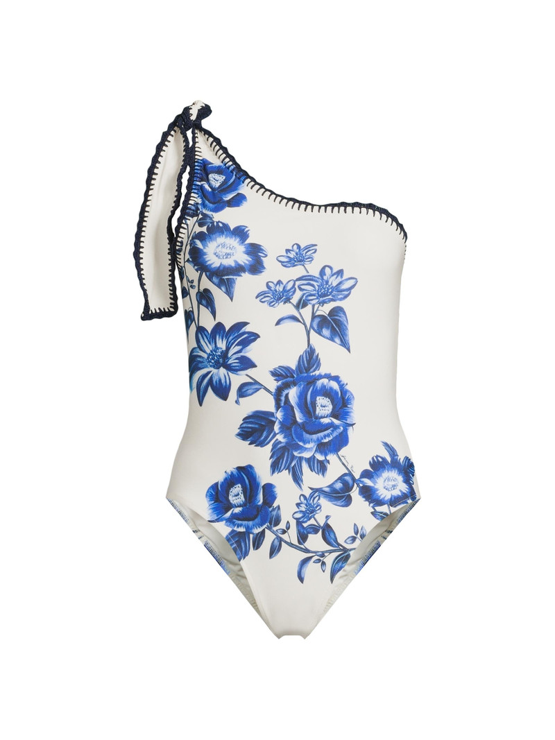 Women's Floral Cascade One-Piece Swimsuit - Off White 1