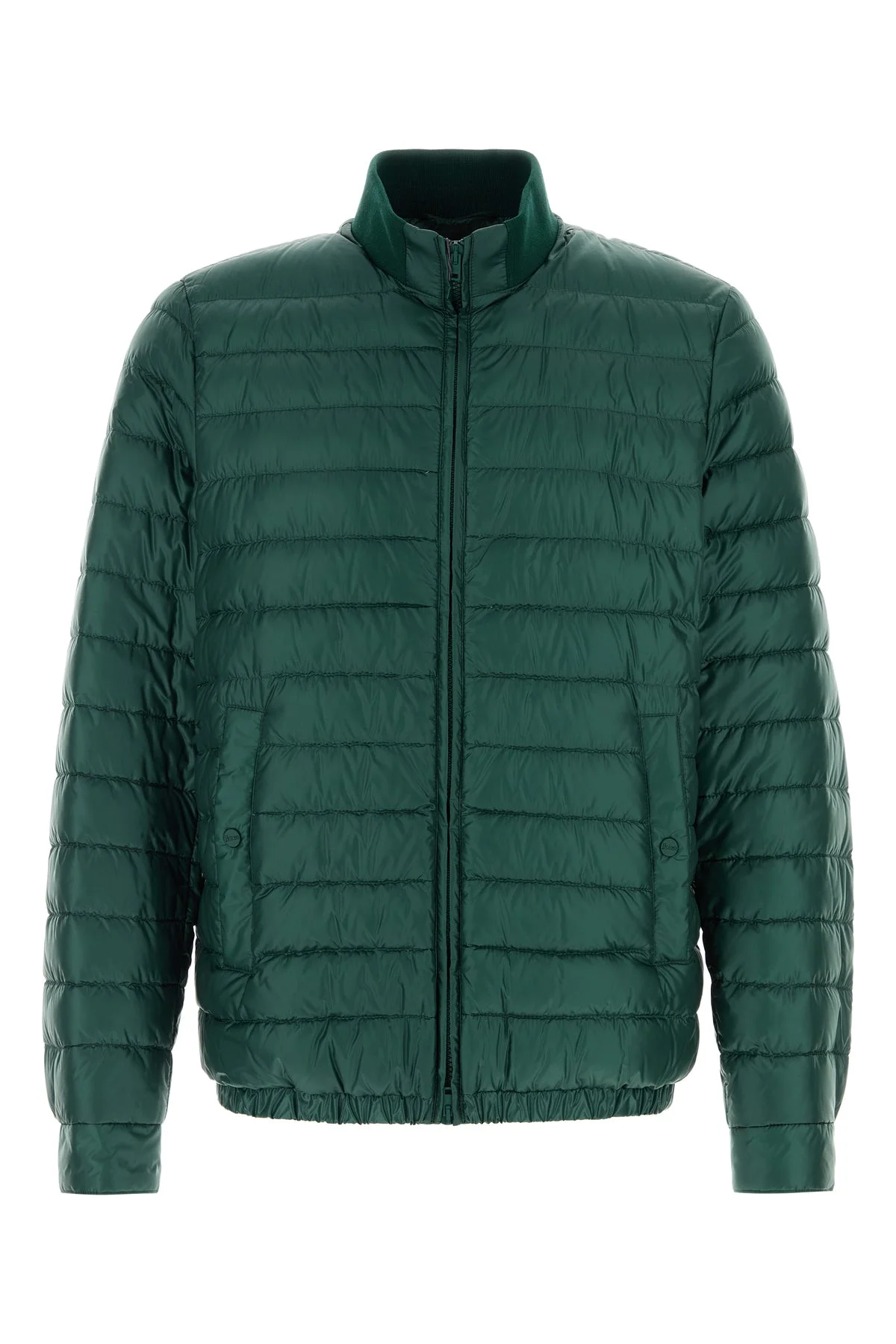 Bottle green nylon down jacket - 1