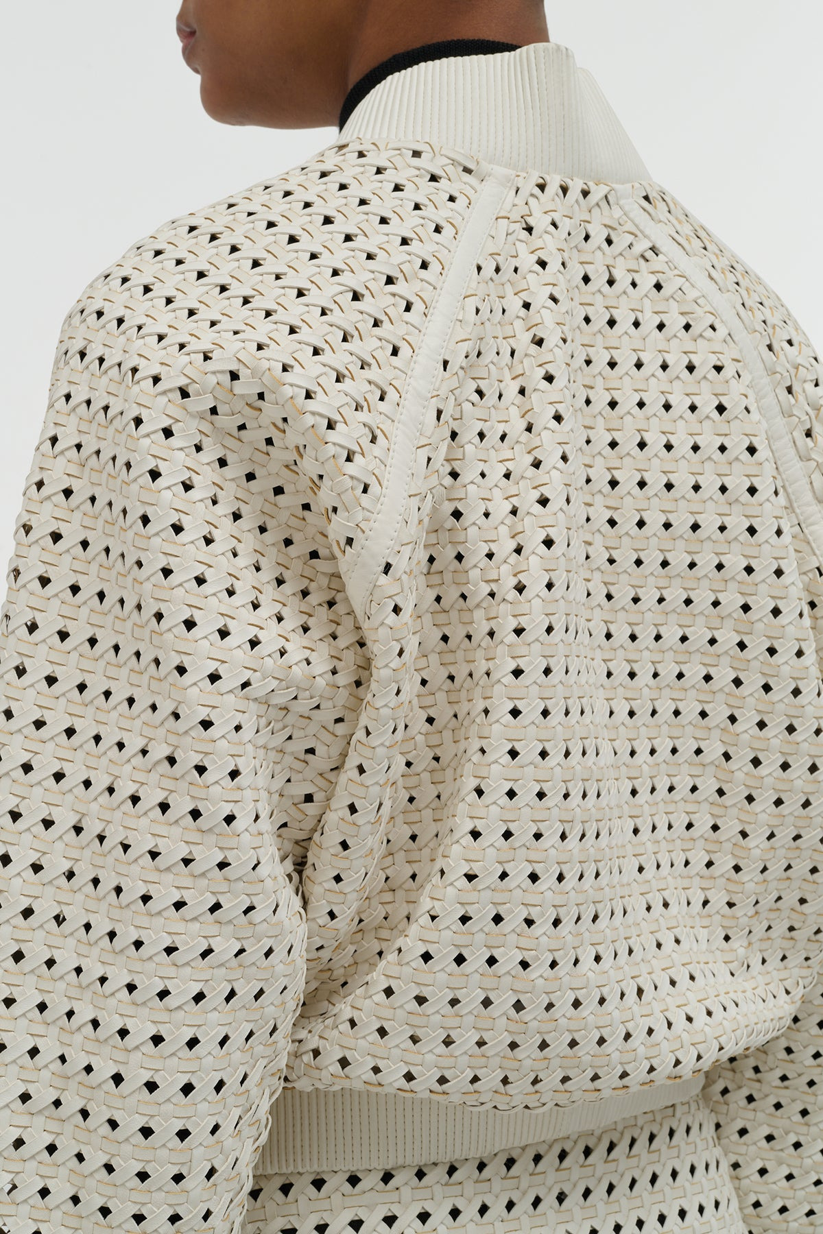 Odin Bomber Jacket in White Woven Leather - 5
