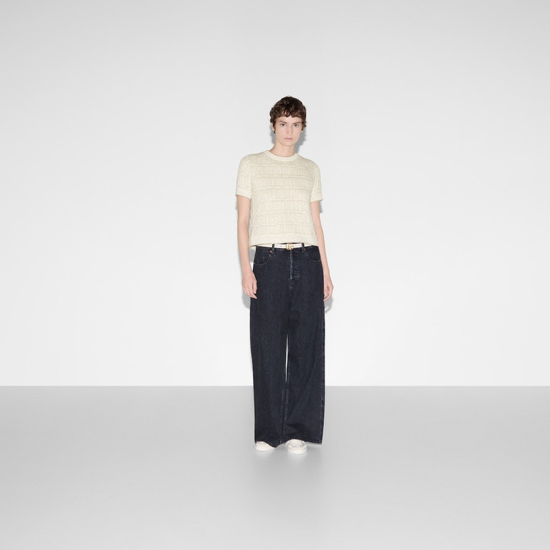GUCCI Wool and lamé check jacquard top outlook