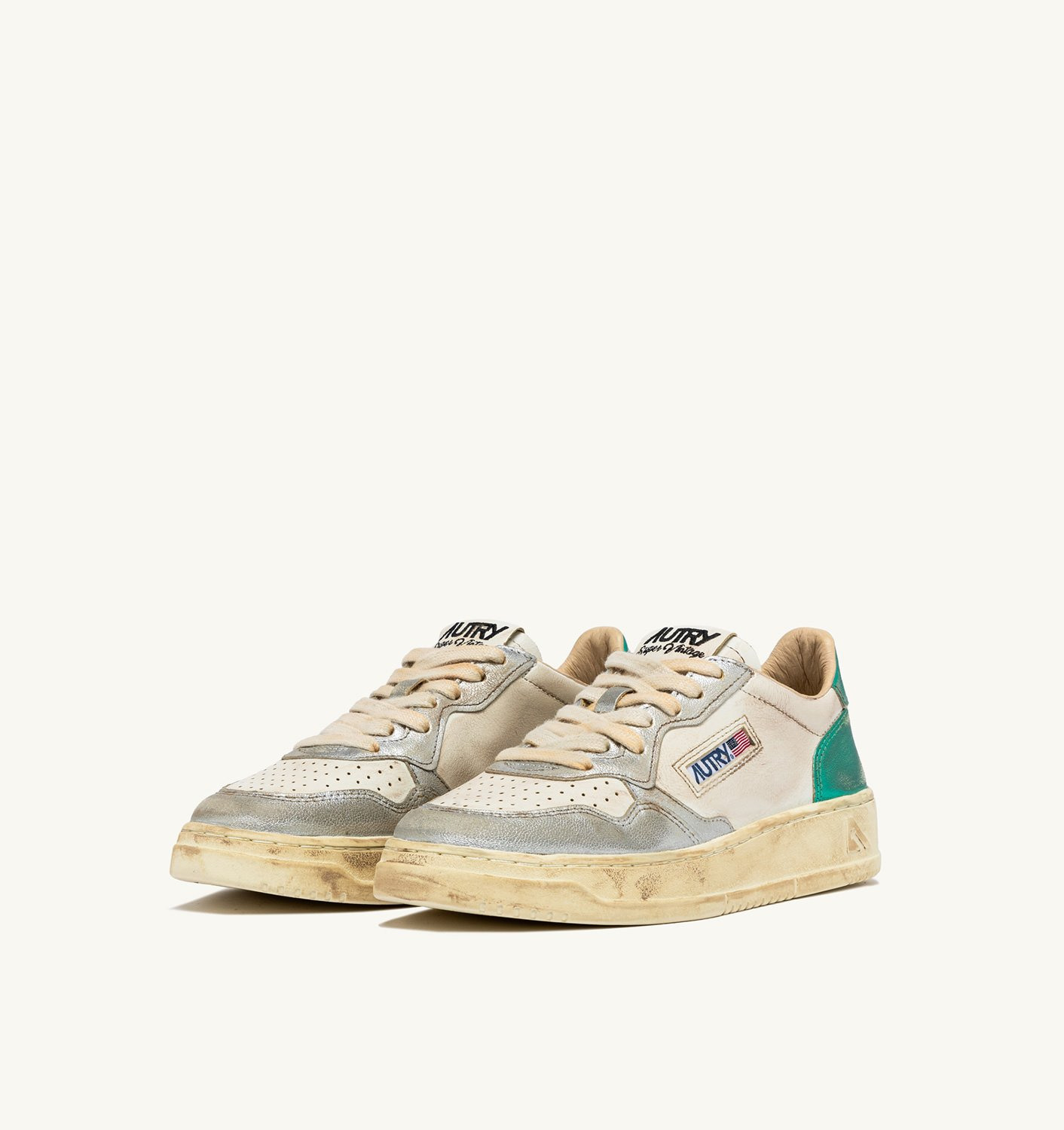 MEDALIST LOW SUPER VINTAGE SNEAKERS IN SILVER AND AQUA BRUSHED LEATHER - 2