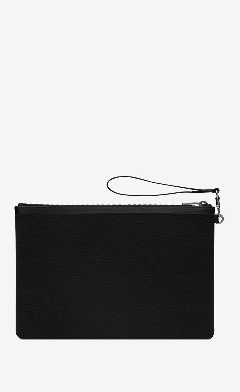 SAINT LAURENT rive gauche zippered pouch in bias canvas outlook
