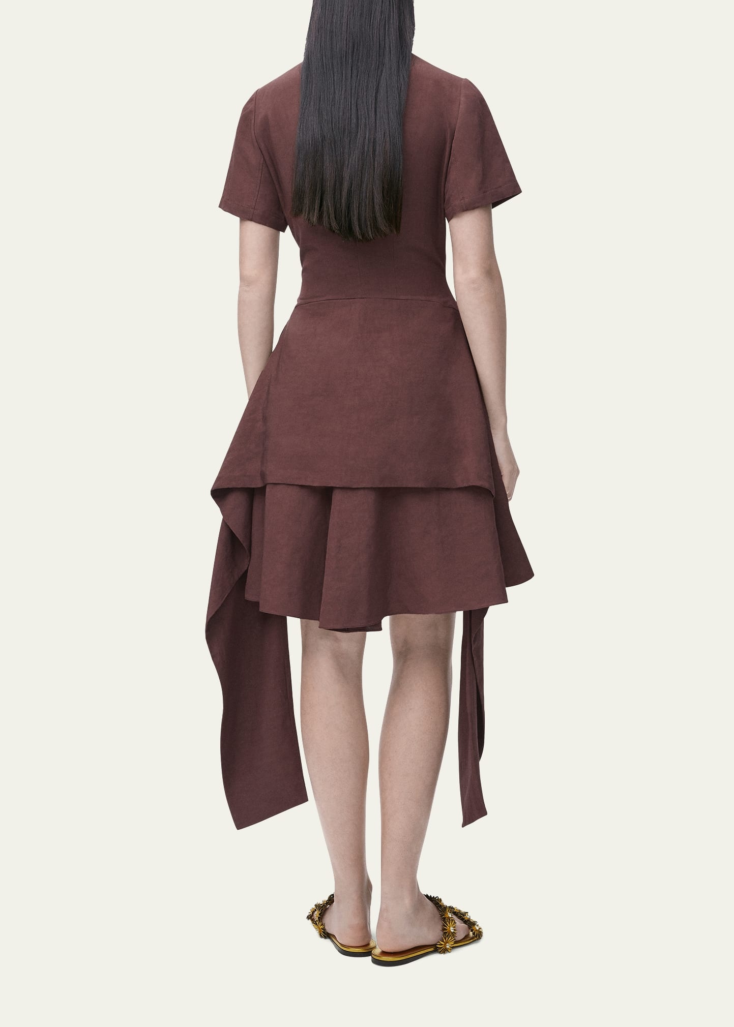 Anagram-Button Waist-Tie Linen Mini Dress - 2