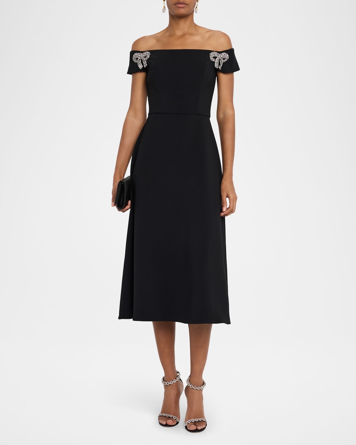 Bow Embellished Off-The-Shoulder Midi Dress - 2